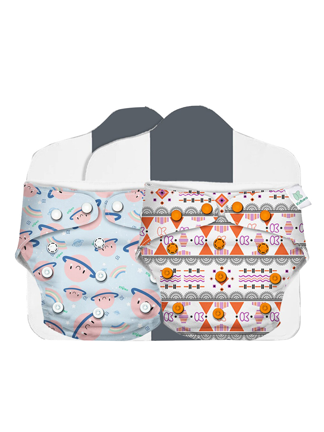 

Kidbea Kids Set of 2 Blue & White Adjustable Reusable Cloth Diaper with Quick Dry Pad