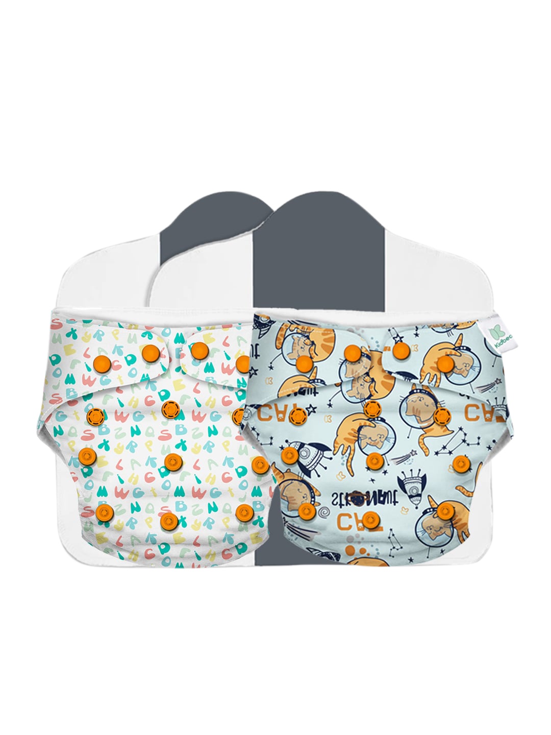 

Kidbea Set of 2 White & Blue Printed Adjustable Baby Cloth Diapers