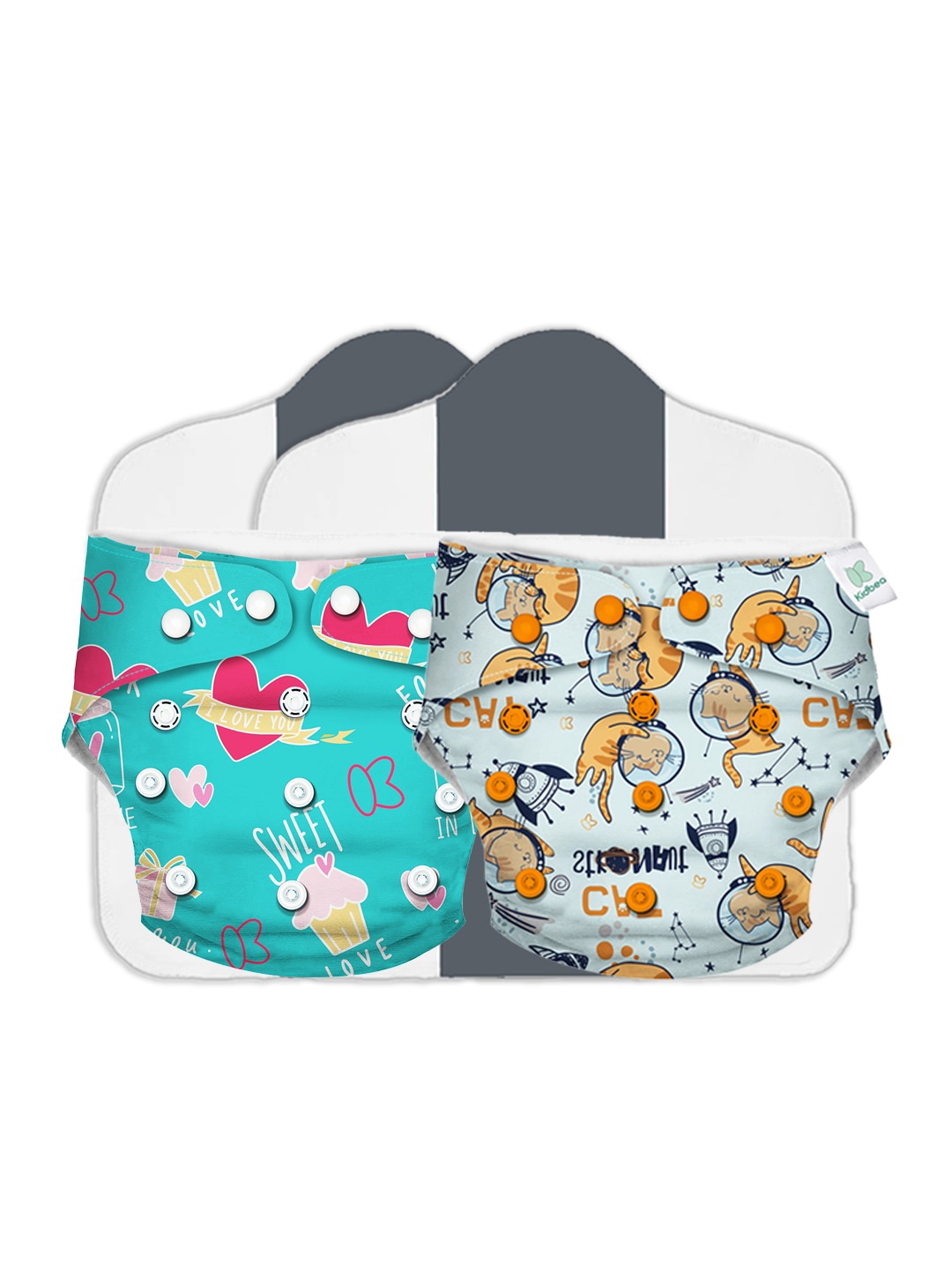 

Kidbea Kids Set of 2 Blue & Orange Adjustable Reusable Cloth Diaper with Quick Dry Pad
