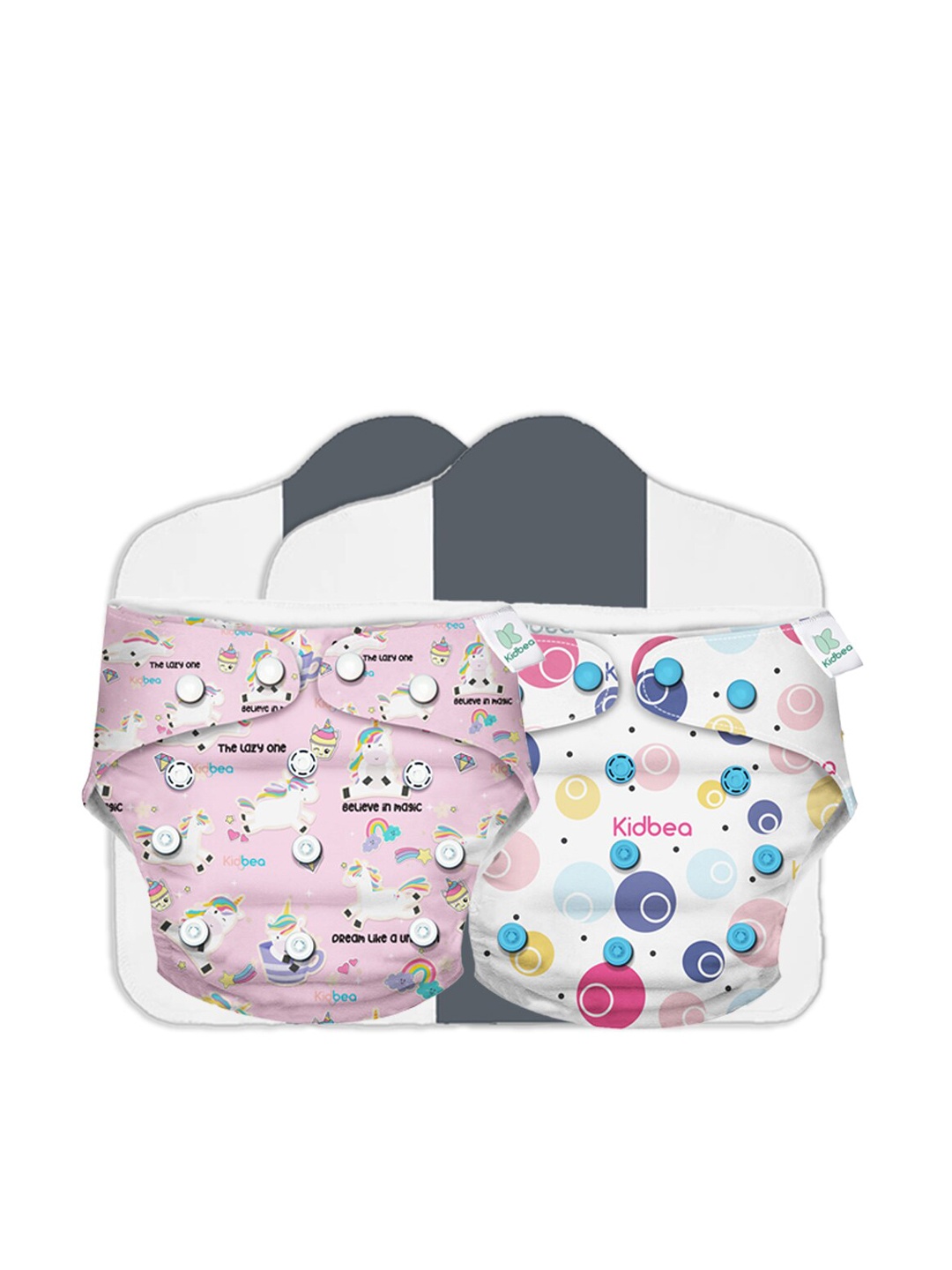 

Kidbea Set of 2 Pink & White Printed Adjustable Baby Cloth Diapers