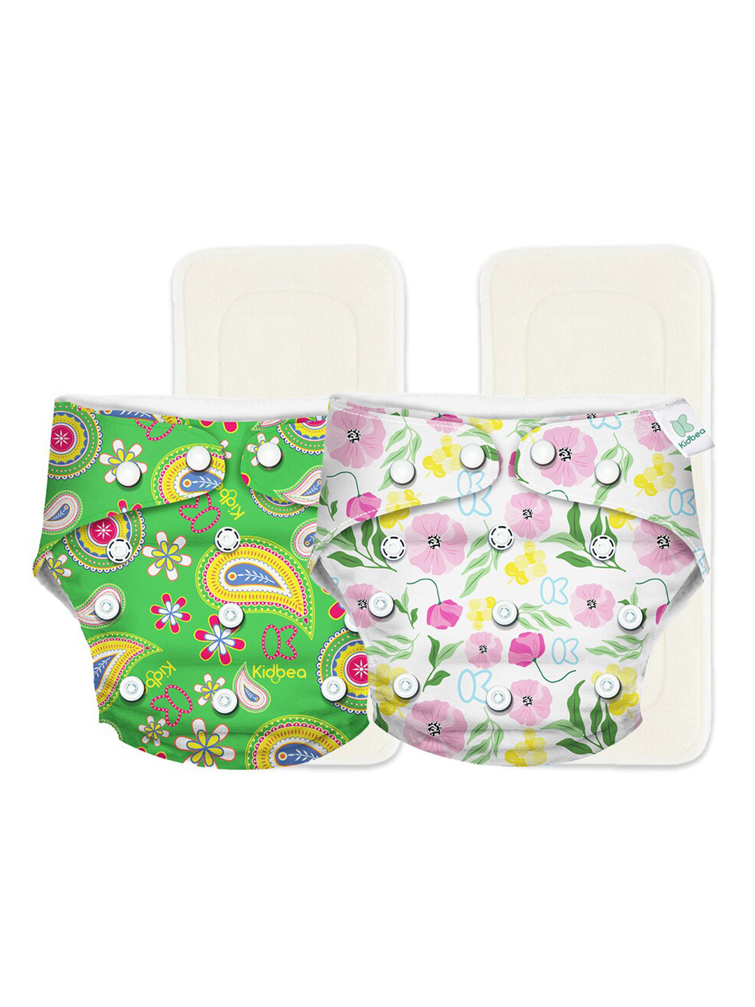 

Kidbea Kids Set of 2 Green & White Adjustable Reusable Cloth Diaper with Quick Dry Pad