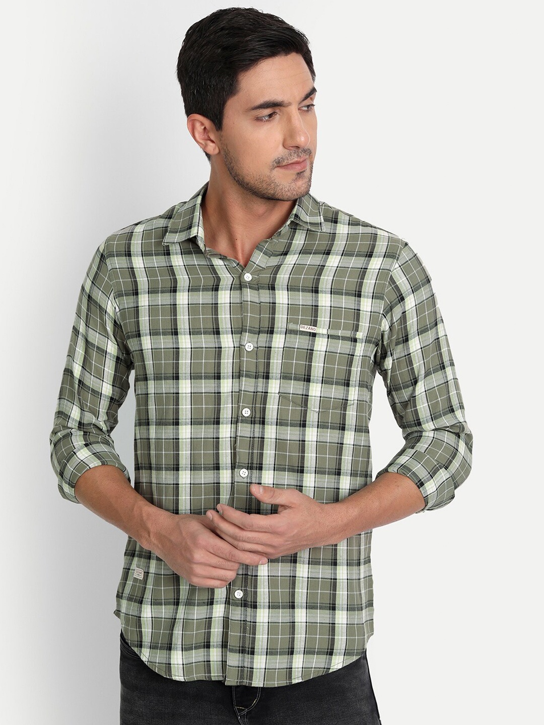 

DEZANO Men Green Comfort Tartan Checked Cotton Casual Shirt