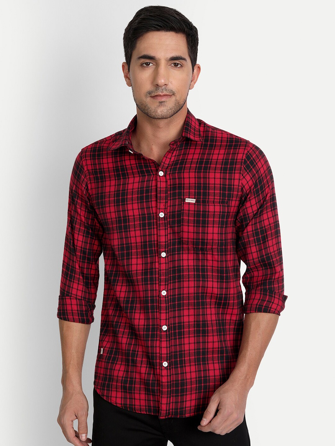 

DEZANO Men Red Comfort Tartan Checked Casual Cotton Shirt