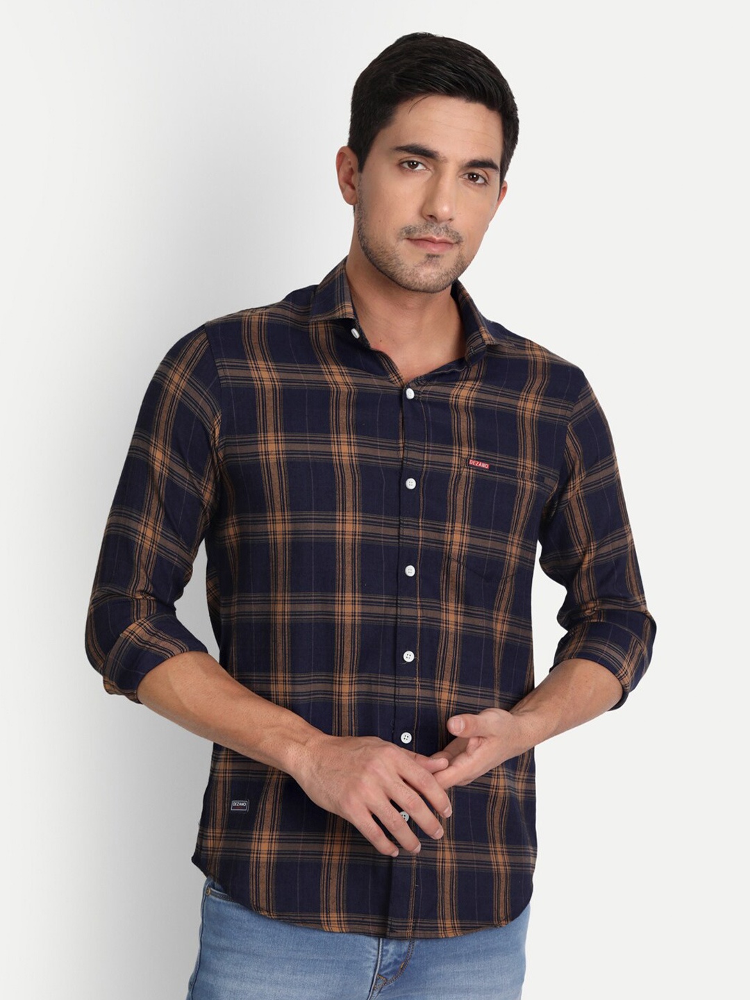 

DEZANO Men Navy Blue Comfort Checked Casual Shirt