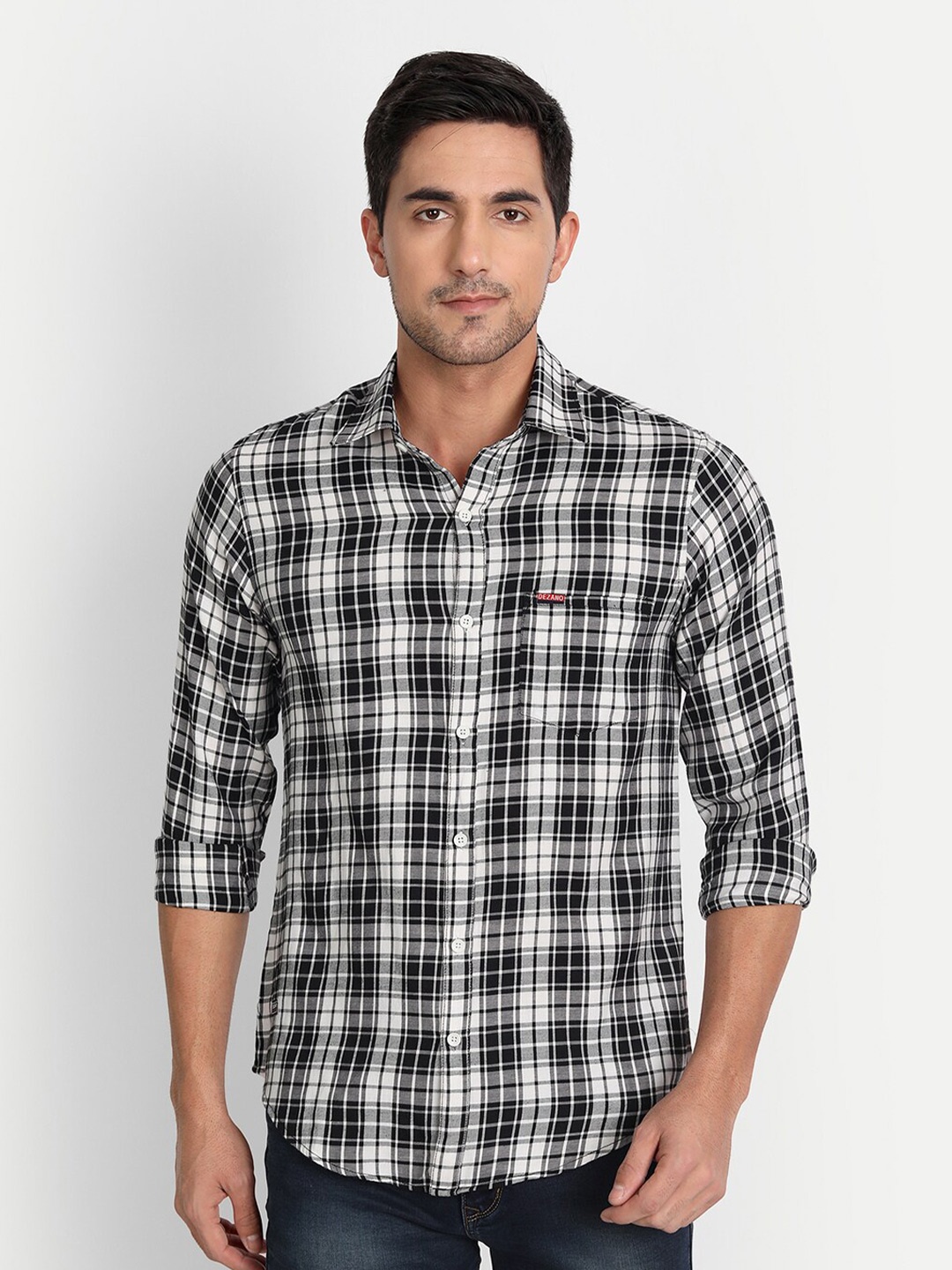 

DEZANO Men Black Comfort Tartan Checks Casual Shirt