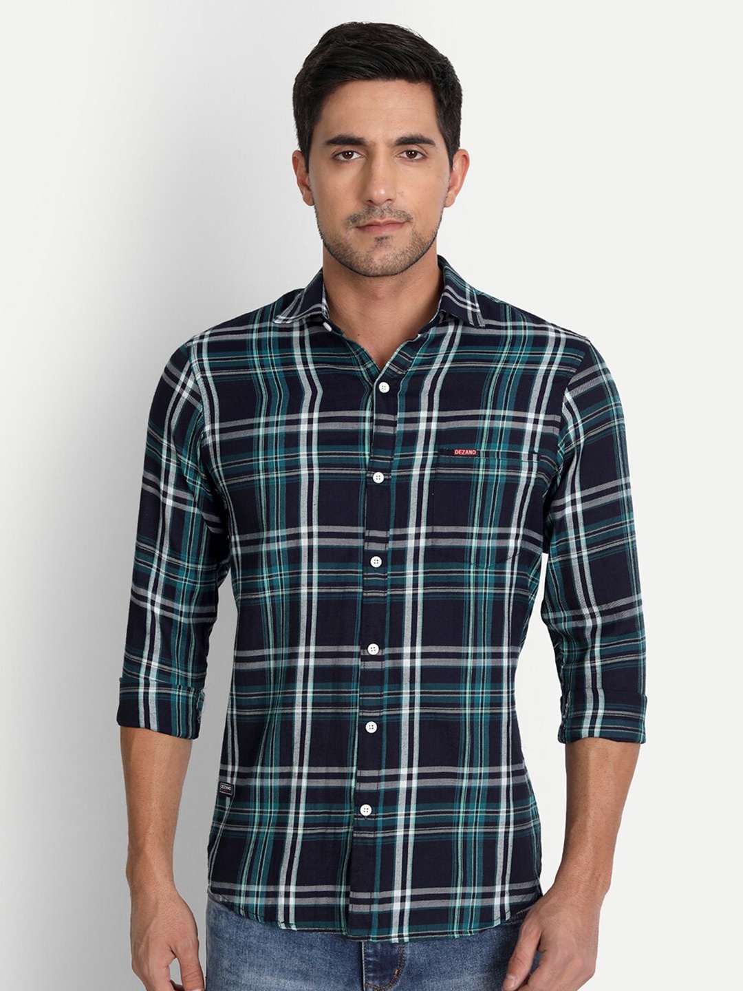 

DEZANO Men Multicoloured Comfort Tartan Checks Checked Casual Shirt, Navy blue