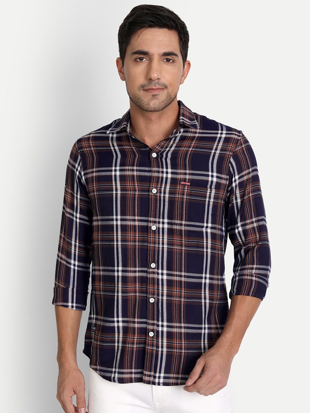 

DEZANO Men Navy Blue Comfort Tartan Checked Casual Cotton Shirt