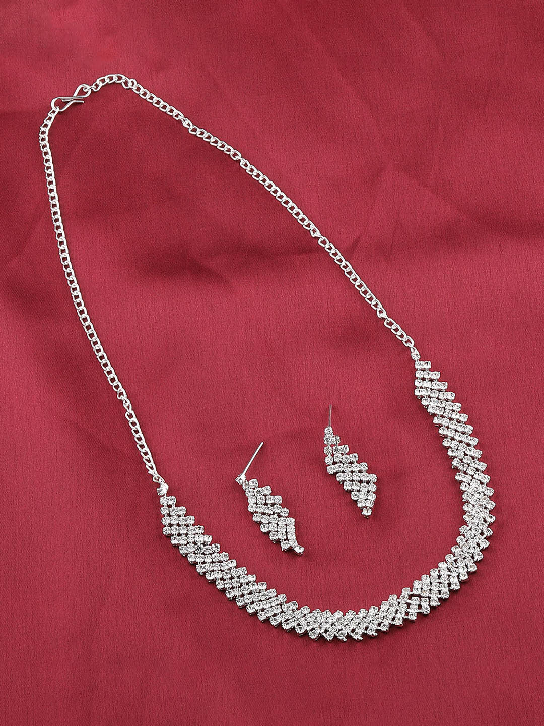 

Silver Shine Silver-Plated White Diamond Studded Jewellery Set