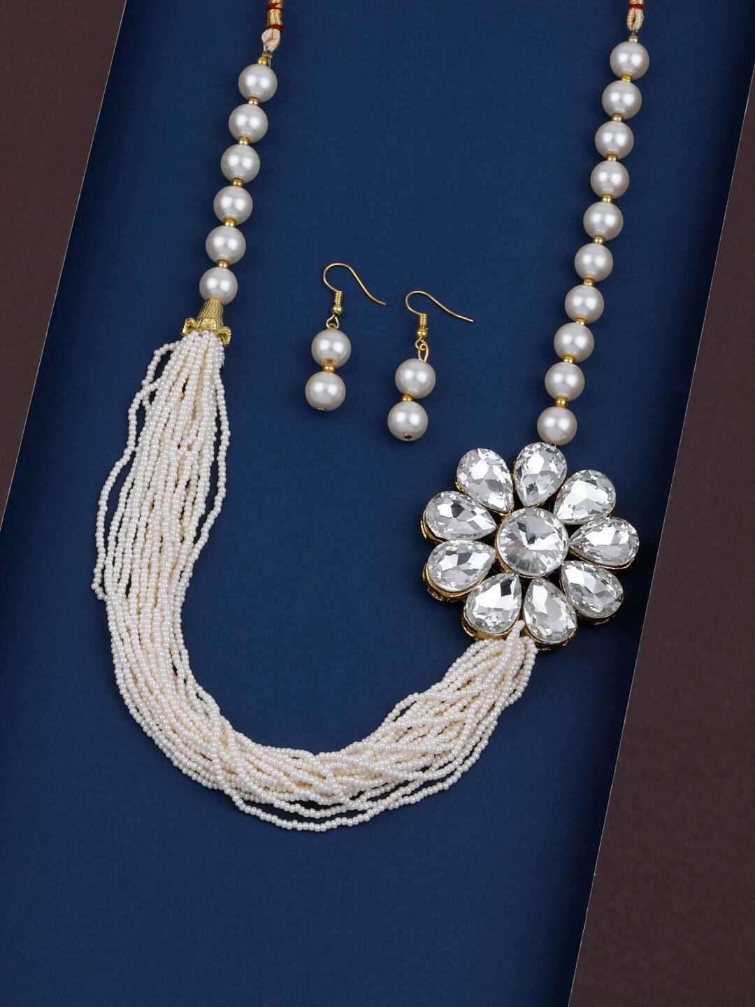 

Silver Shine Women White Gold-Plated Pearl Layered Jewellery Set