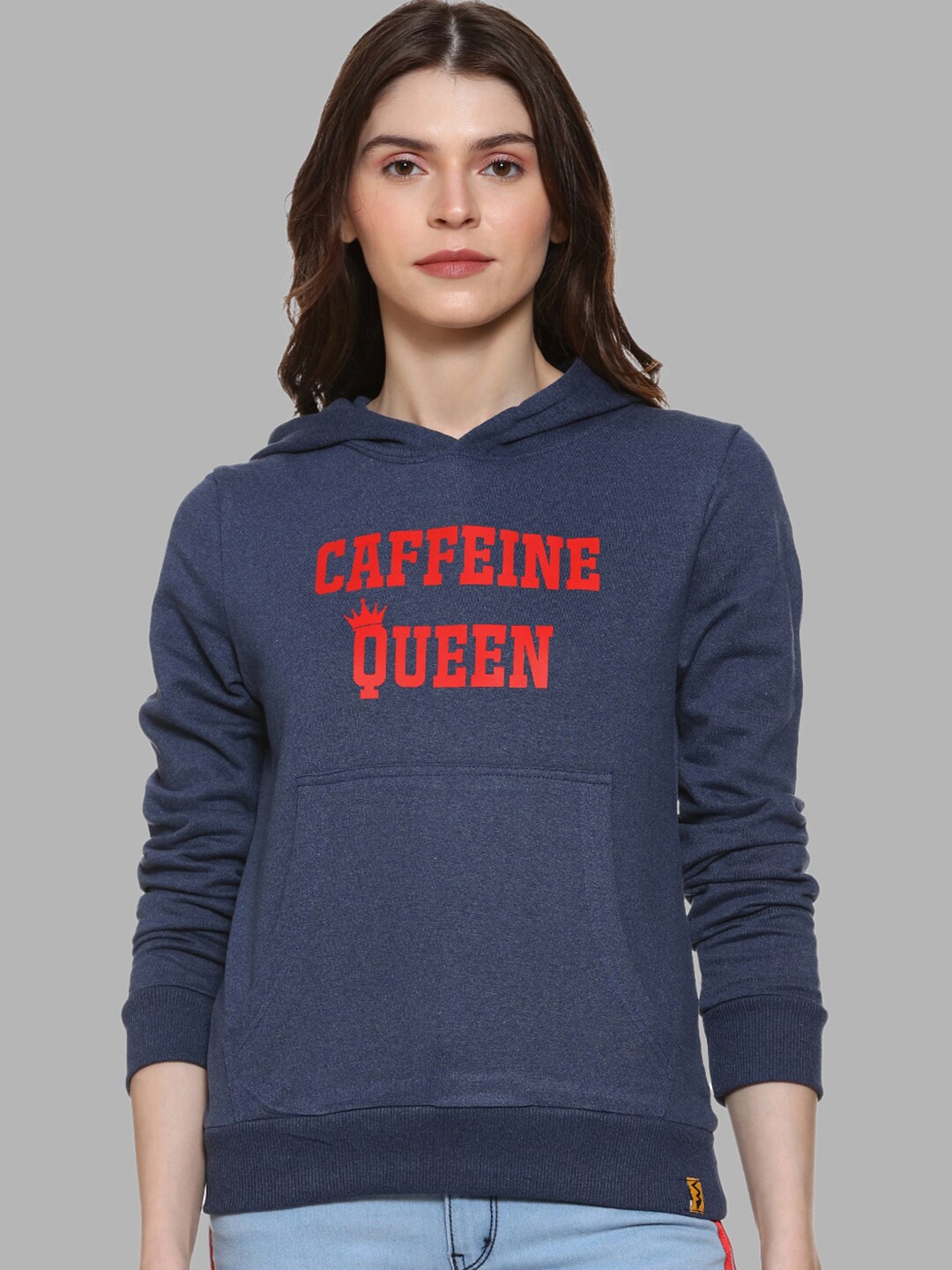 

Campus Sutra Women Blue Printed Hooded Cotton Sweatshirt