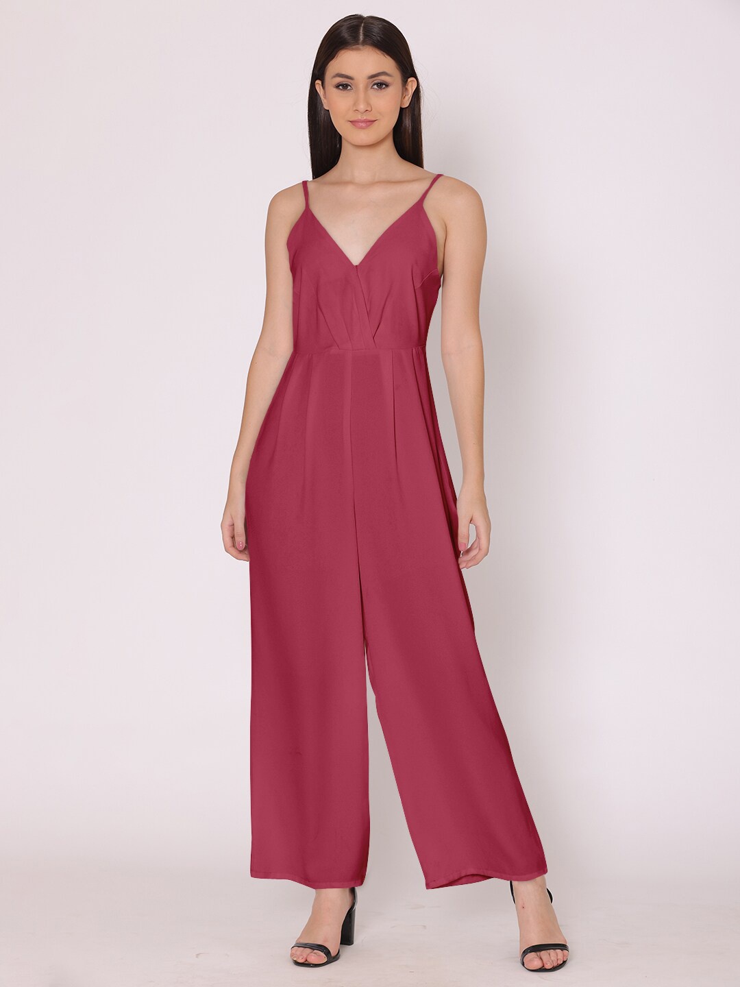 

HERE&NOW Pink Solid Basic Jumpsuit