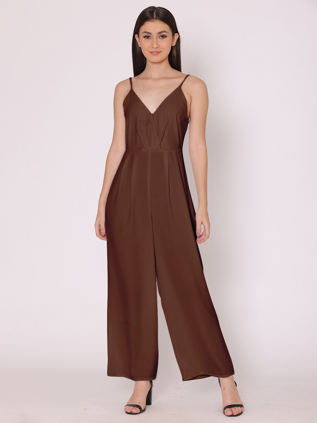 

HERE&NOW Brown Solid Basic Jumpsuit