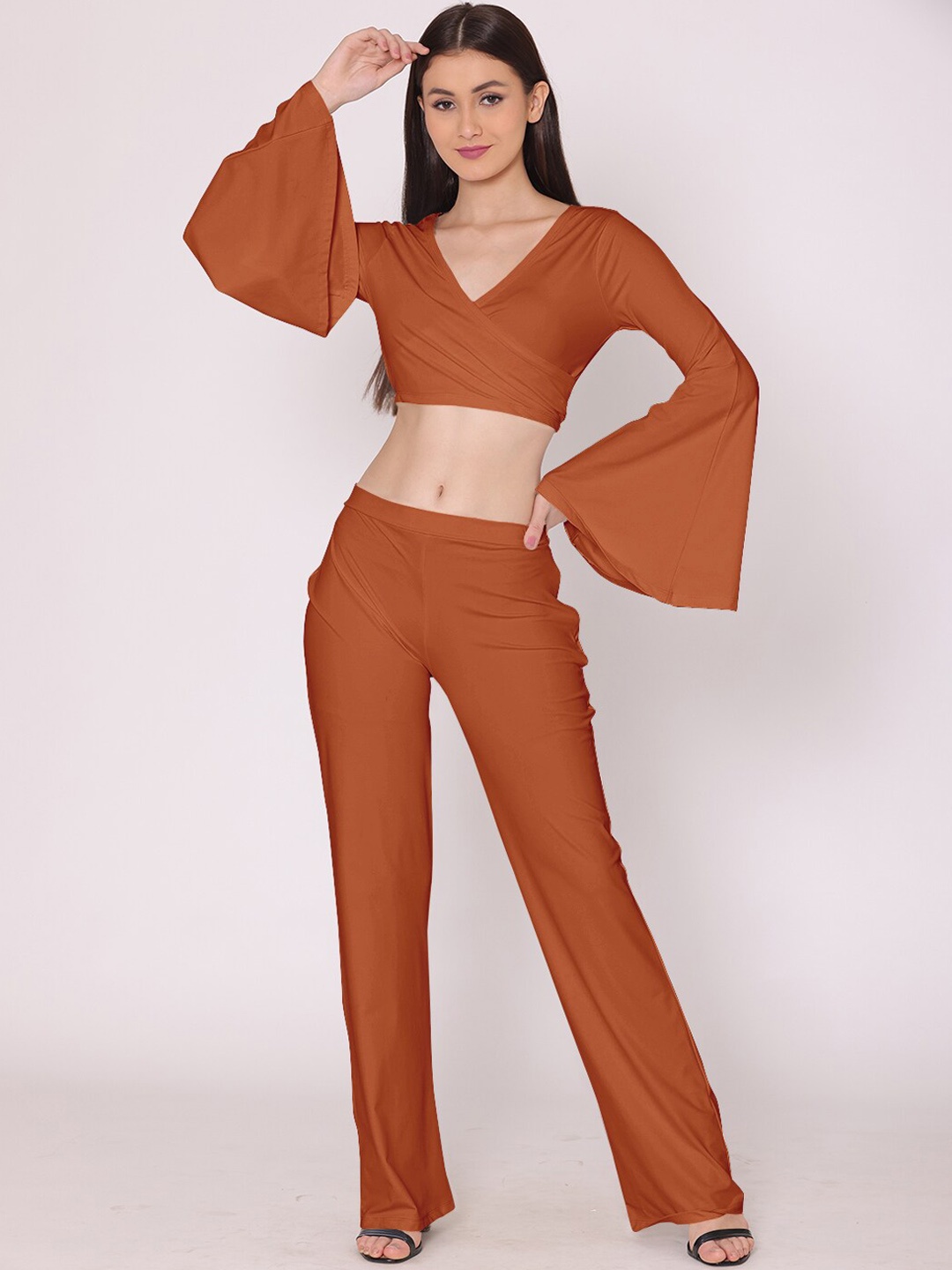 

HERE&NOW Women Rust-Colored Solid Co-Ords