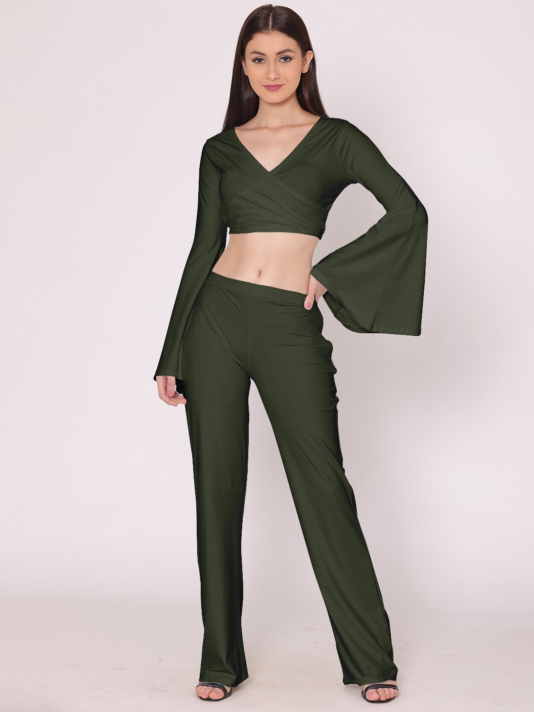 

HERE&NOW Women Olive Green Solid Co-Ords