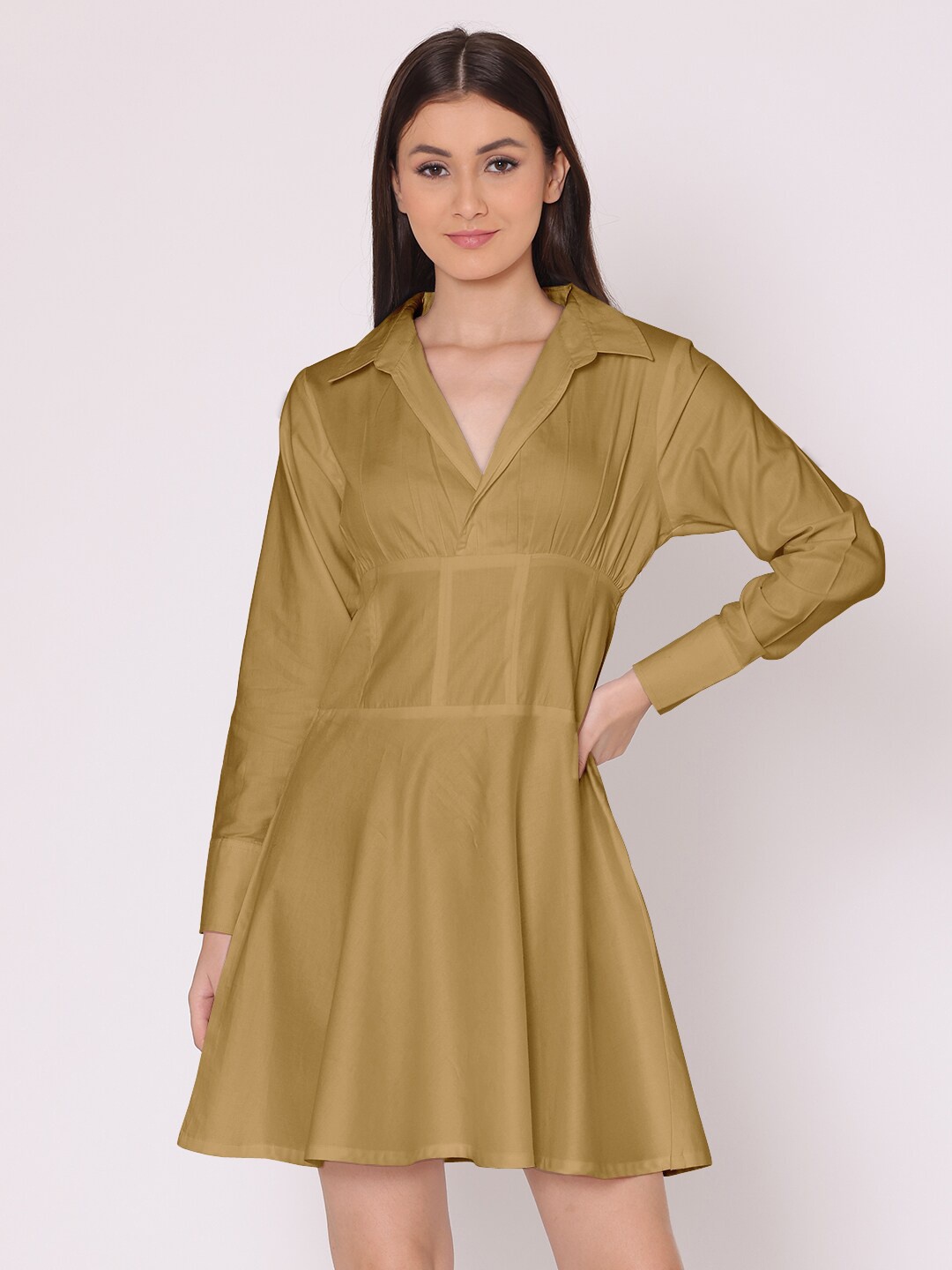

HERE&NOW Women Beige Solid Satin Dress