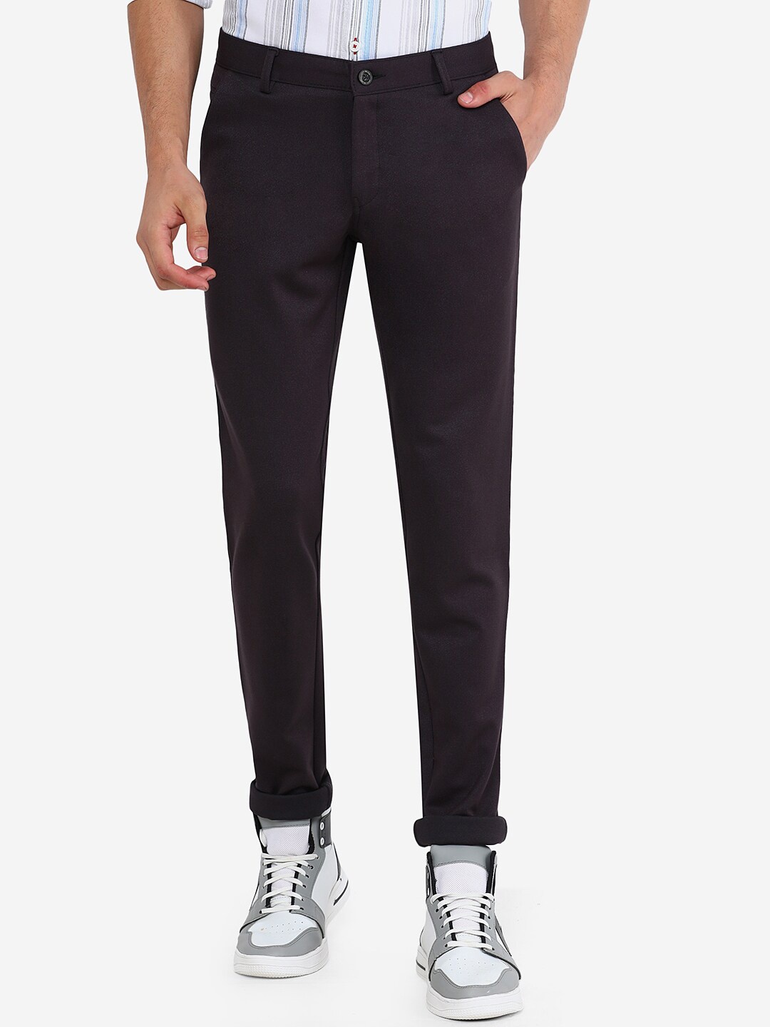 

JADE BLUE Men Black Solid Slim Fit Casual Cotton Trouser