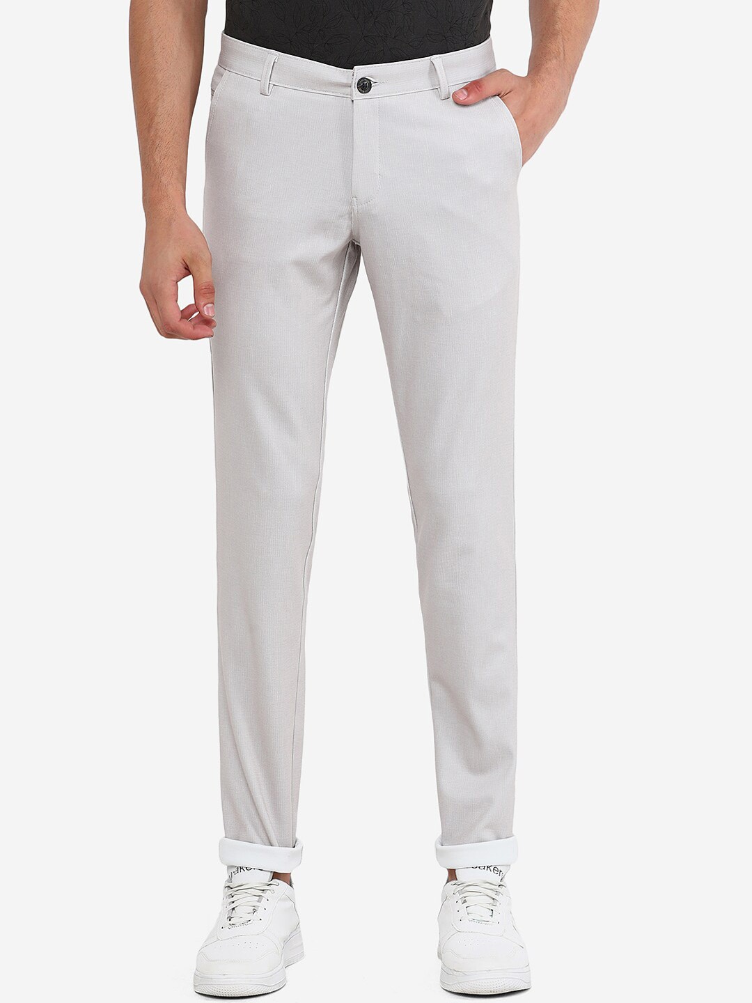 

JADE BLUE Men Grey Slim Fit Trousers
