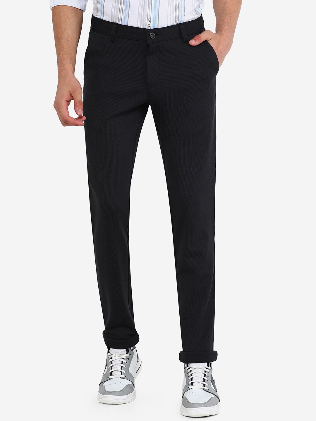 

JADE BLUE Men Black Slim Fit Chinos Trousers