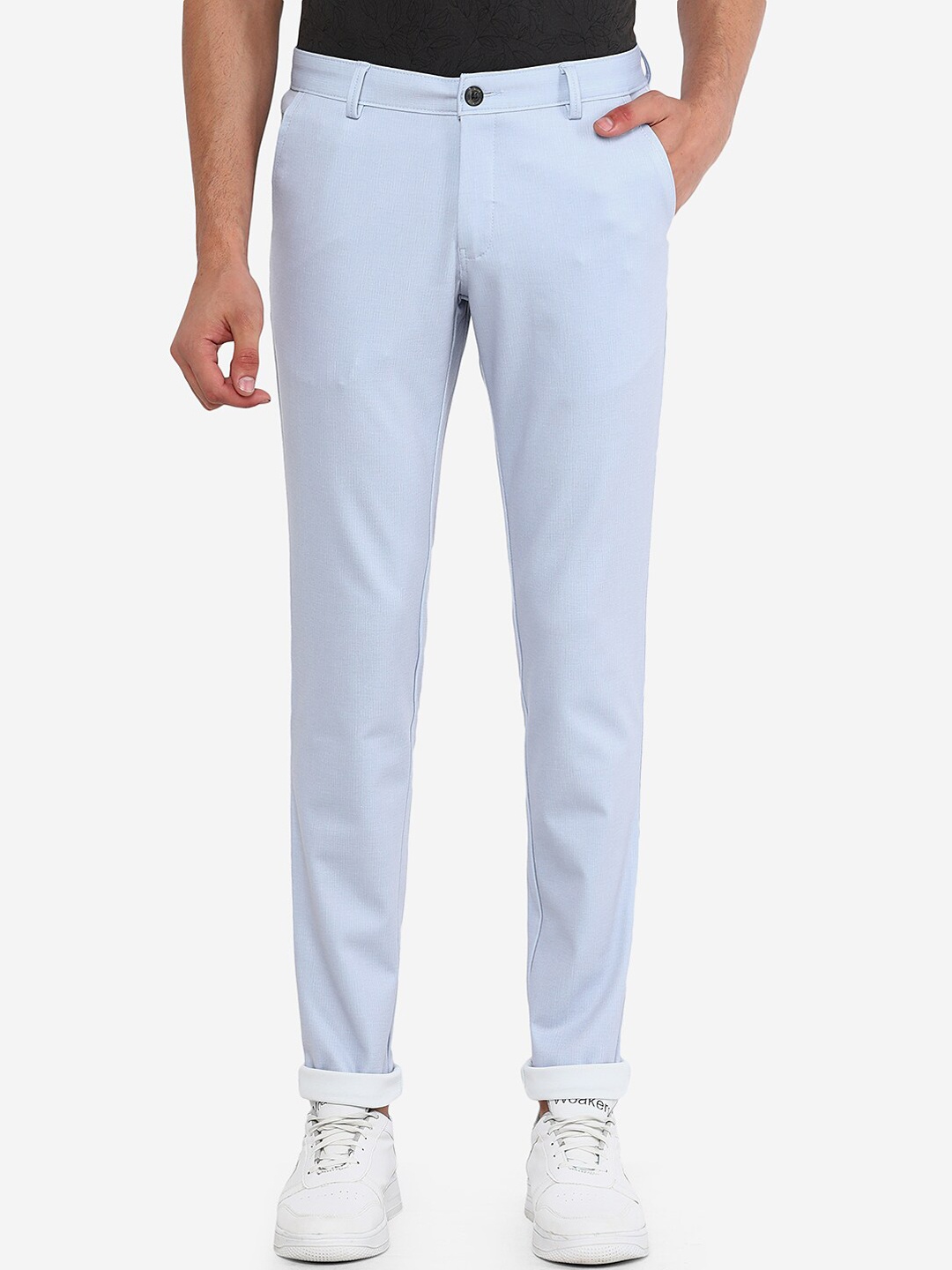 

JADE BLUE Men Blue Slim Fit Mid-Rise Cotton Regular Trousers