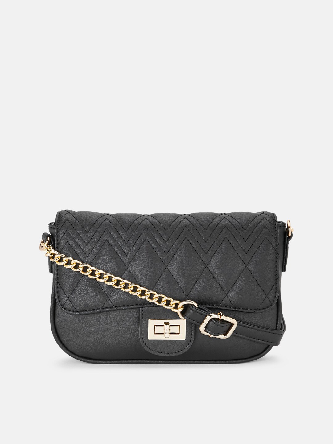 

Forever Glam by Pantaloons Black PU Structured Sling Bag with Quilted