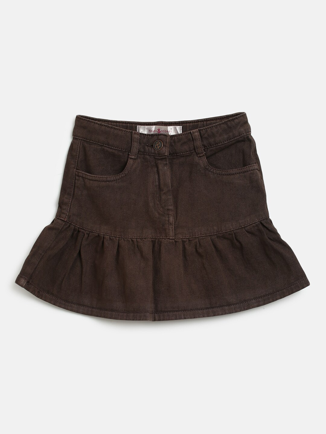 

TALES & STORIES Girls Brown Solid Pure Cotton Mini Skirt