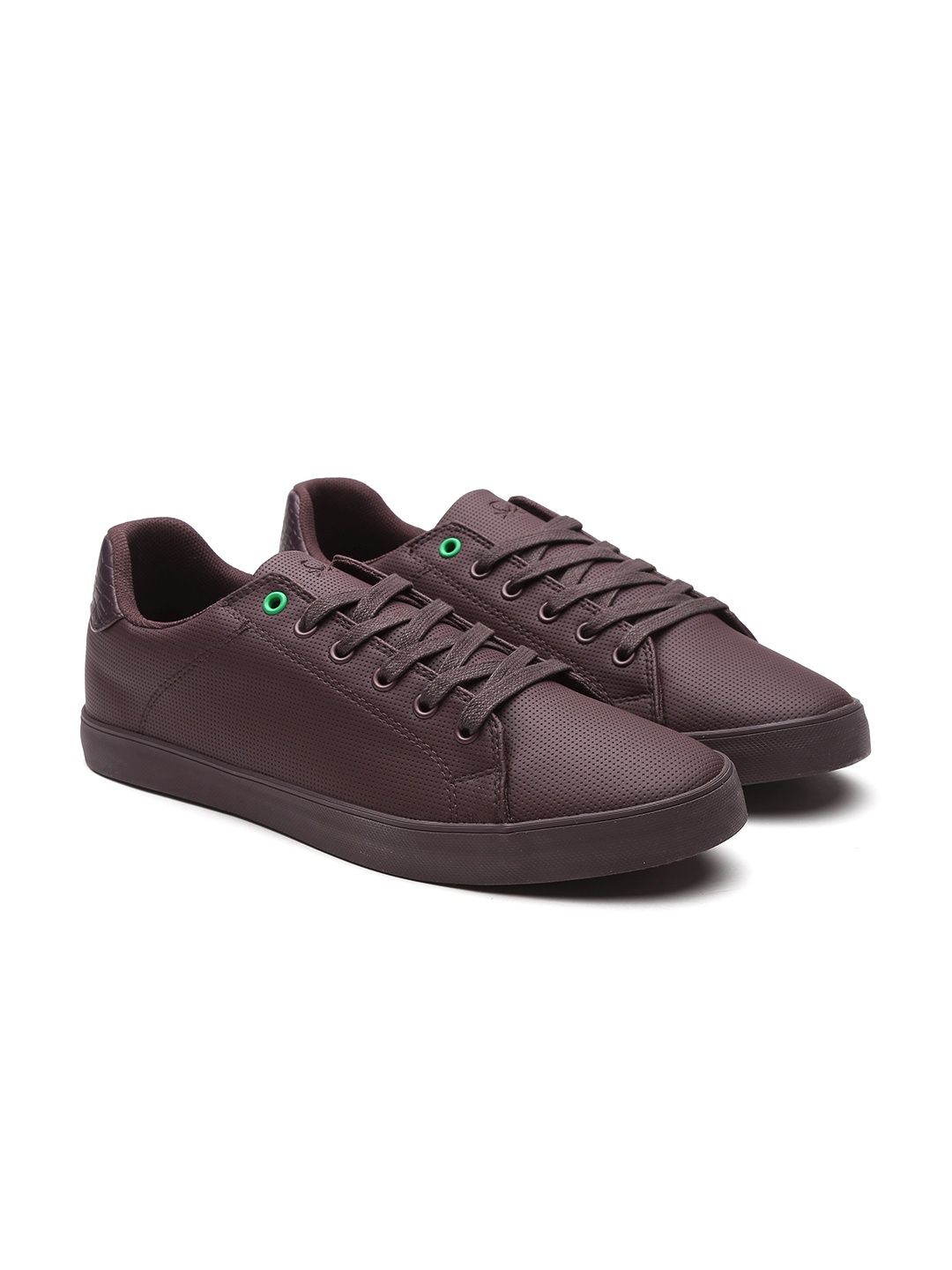 

United Colors of Benetton Men Coffee Brown Perforated Sneakers