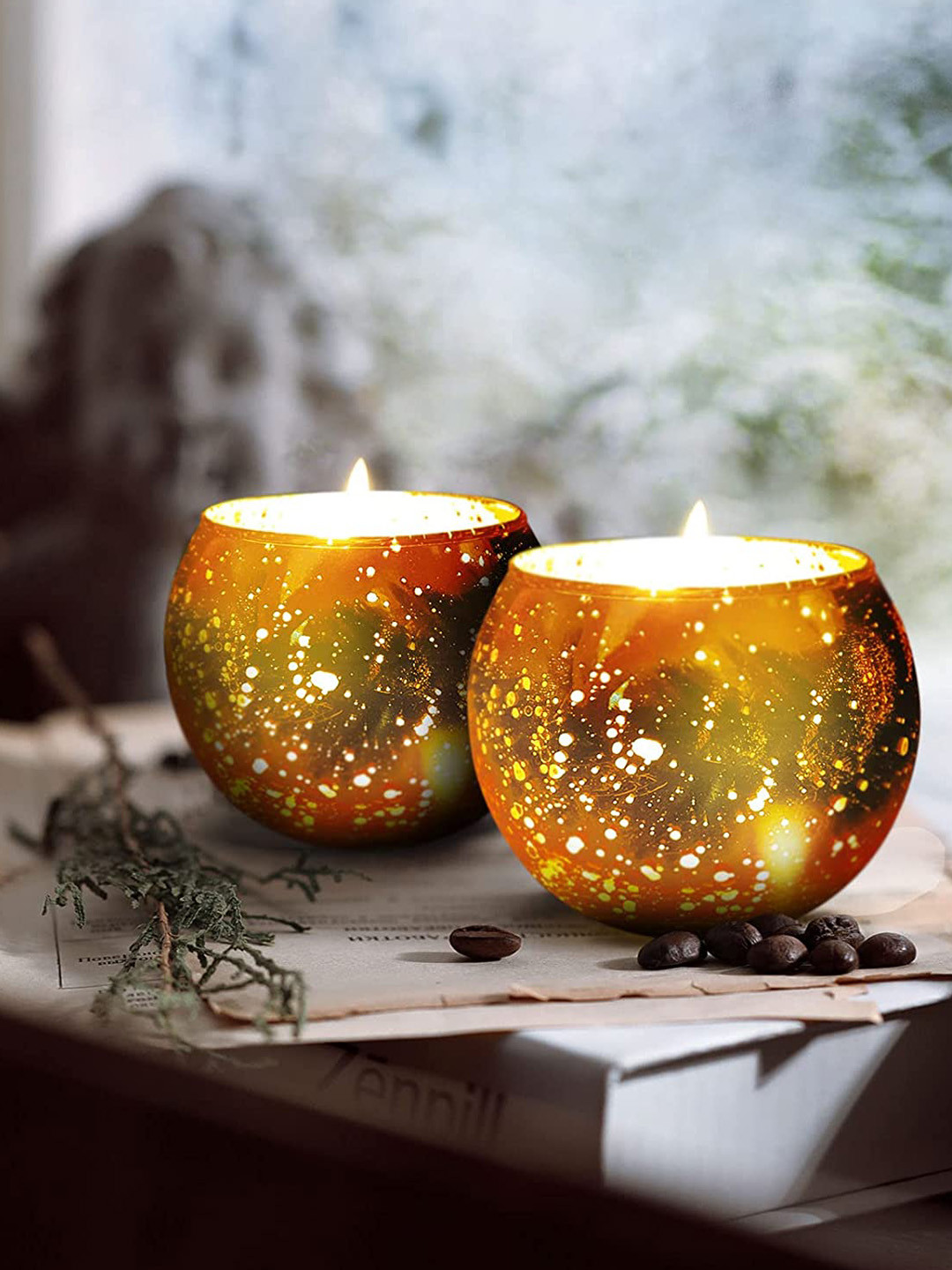 

BS AMOR Gold Pack of 2 Handmade Glass Tea Light Candle Holder