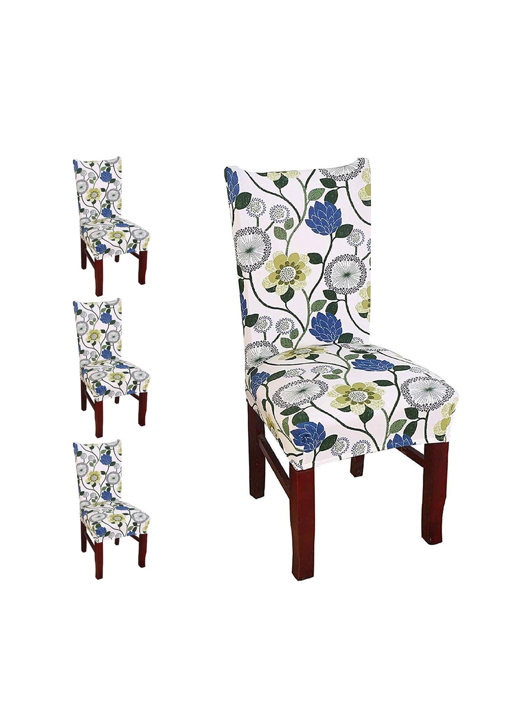 

Styleys 4 Pieces White Blue Printed Chair Cover