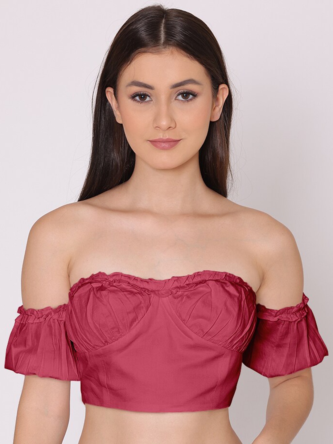 

HERE&NOW Pink Off-Shoulder Bardot Crop Top