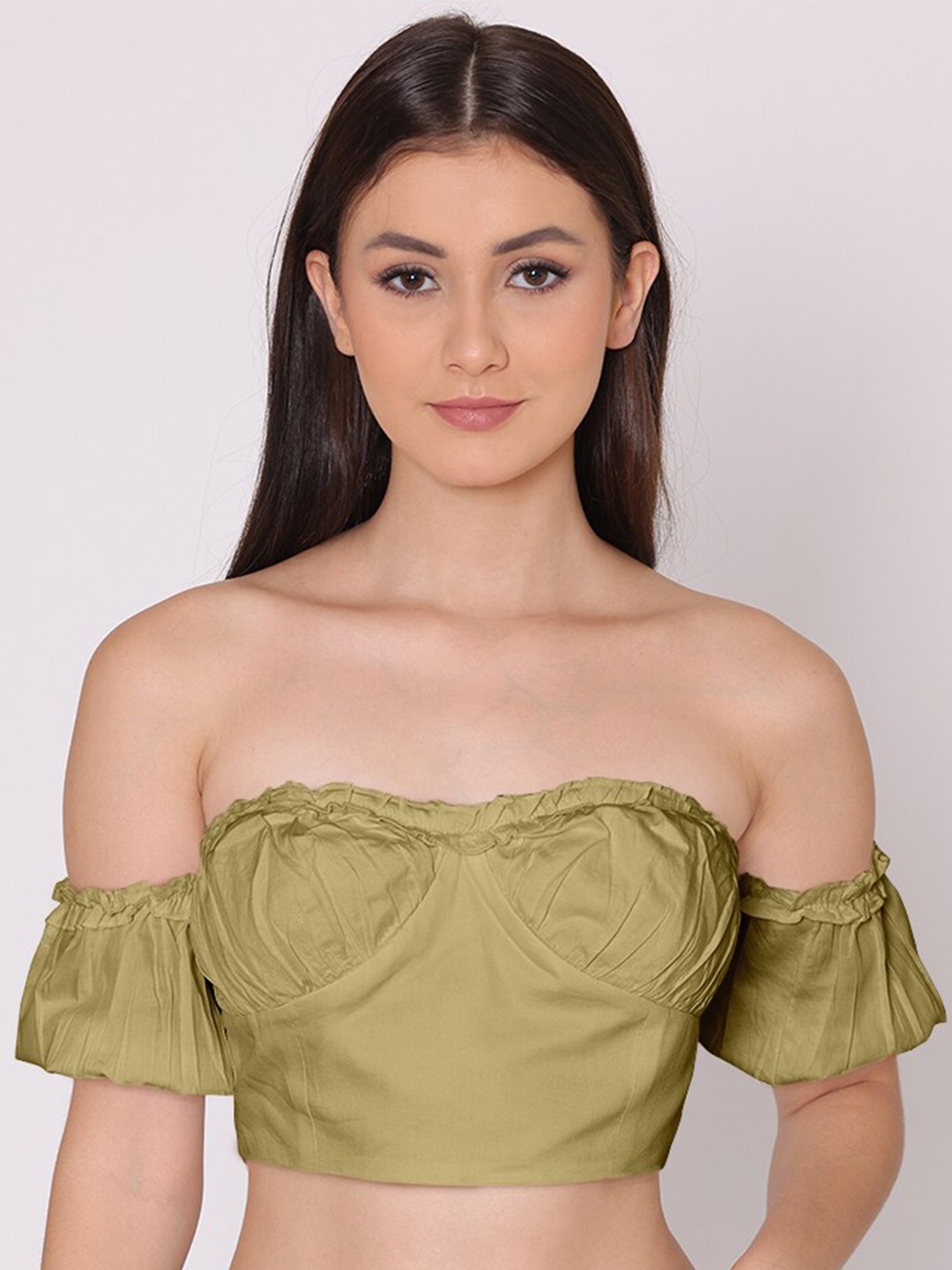 

HERE&NOW Women Beige Off-Shoulder Bardot Crop Top