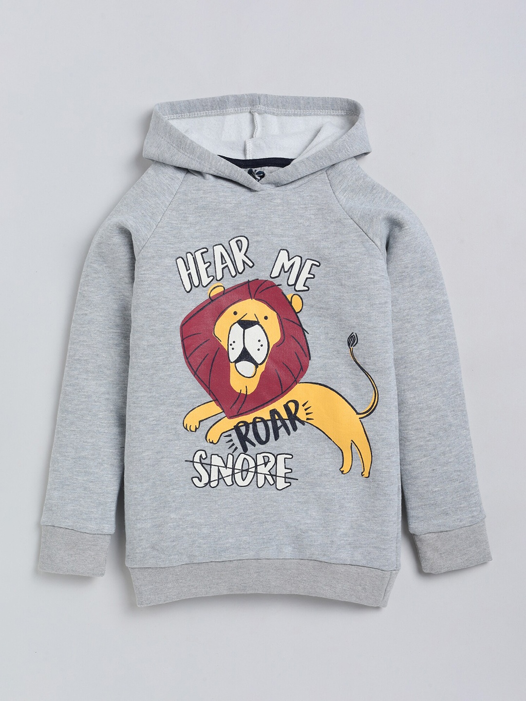 

YK Boys Grey Melange Lion Printed Hooded Sweatshirt