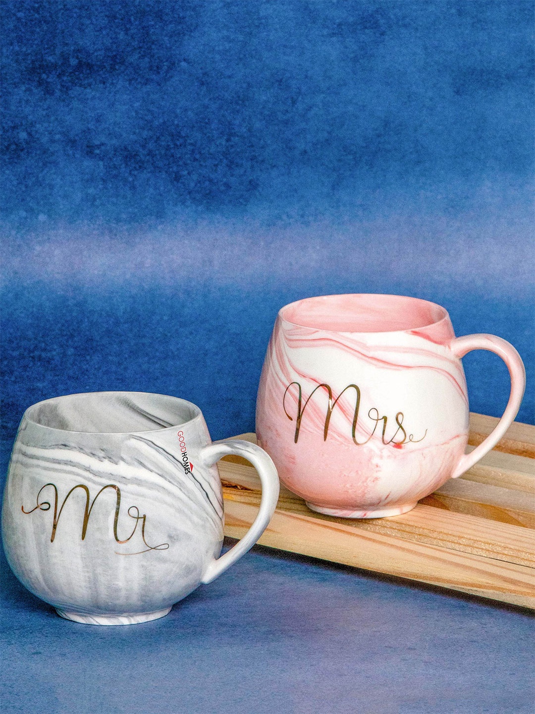 

GOODHOMES Pink & Grey Set of 2 Text/Slogans Printed Porcelain Mugs Set 400 ml Each