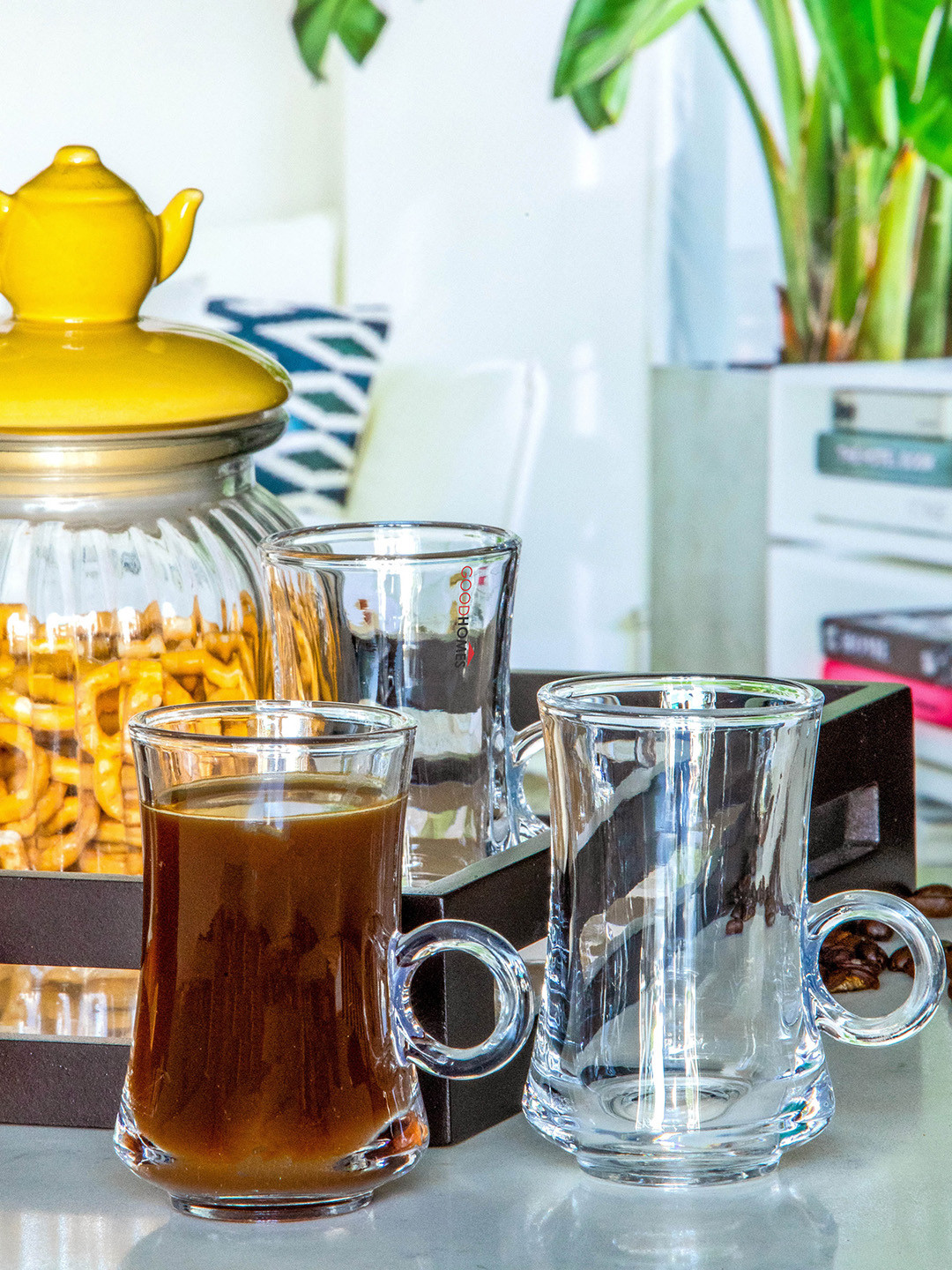 

GOODHOMES Transparent Set of 6 Dishwasher Safe Glass Mugs 105 ml Each