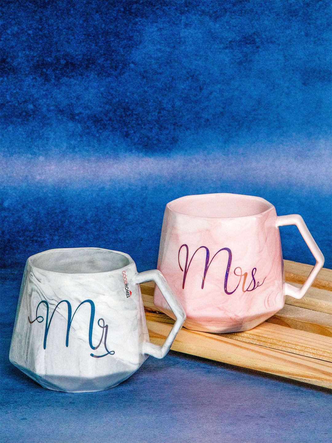 

GOODHOMES Pink & Grey Set of 2 Text/Slogans Printed Porcelain Mugs Set 380 ml Each