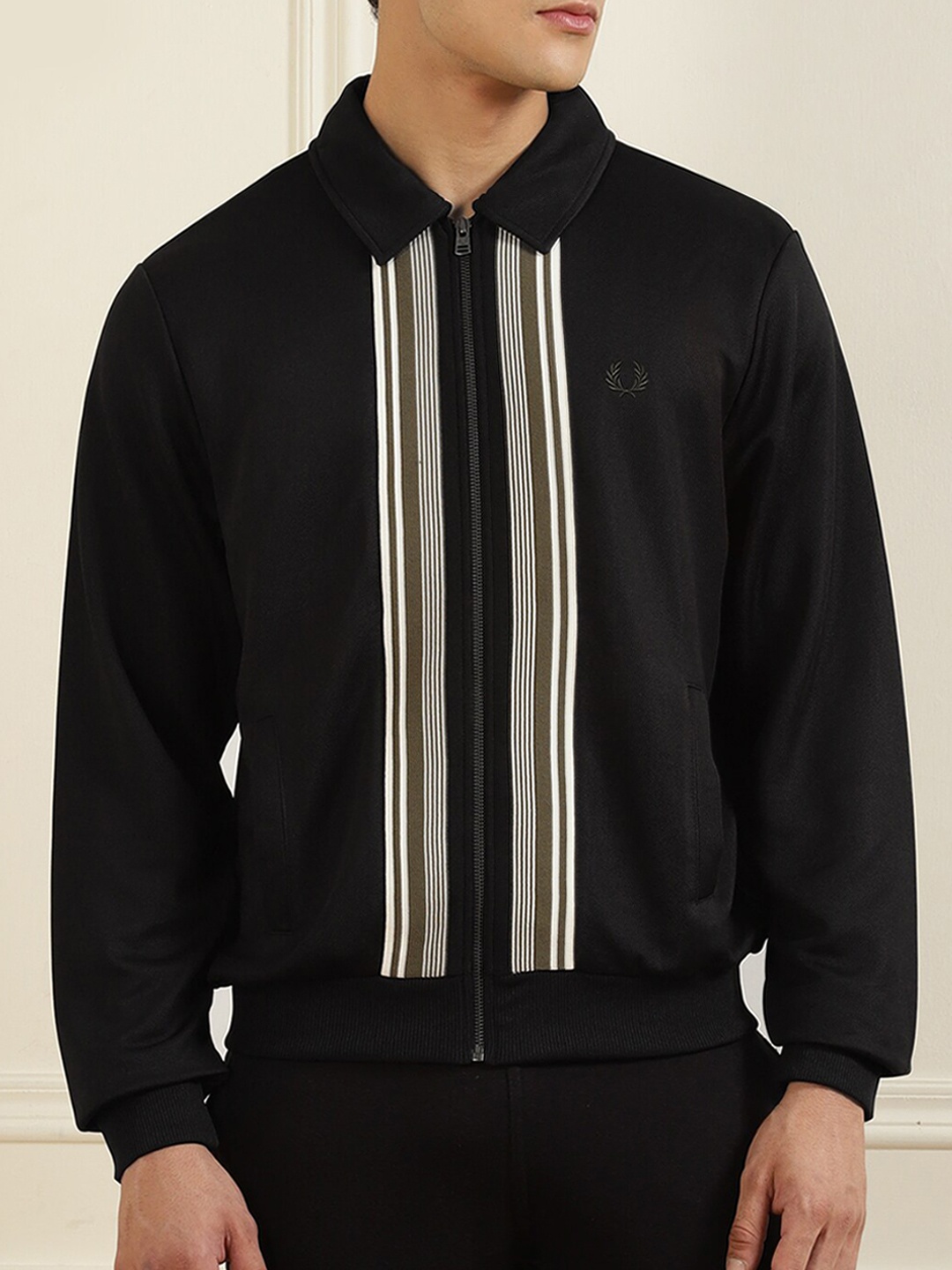

Fred Perry Men Black White Striped Sporty Jacket