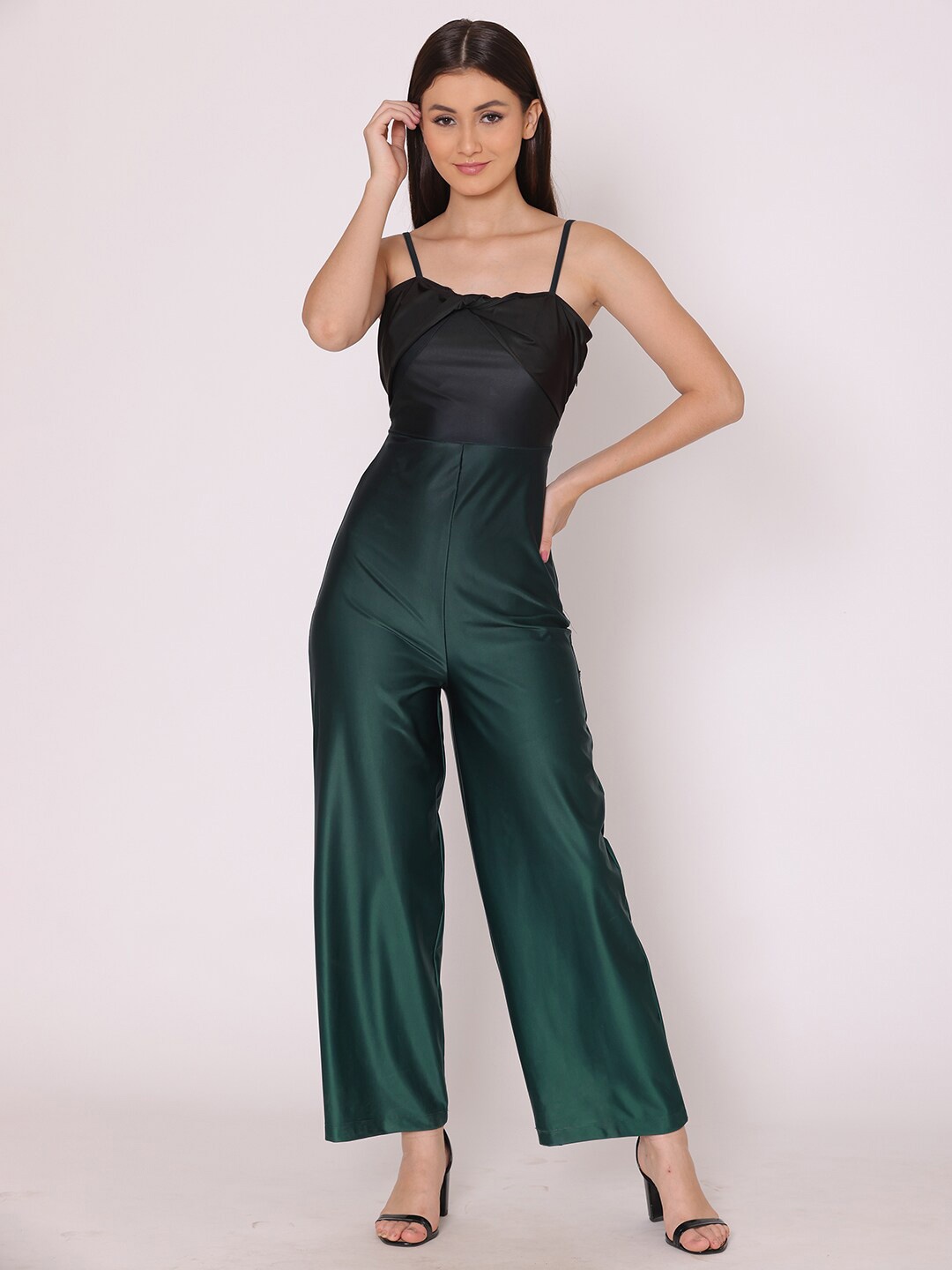 

HERE&NOW Teal Solid Basic Jumpsuit