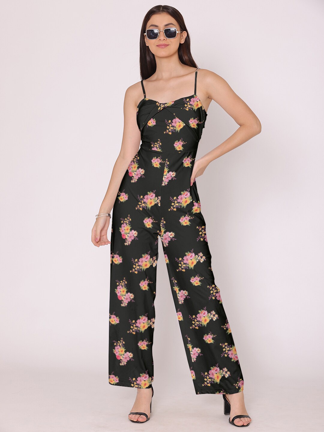 

HERE&NOW Women Black & Green Printed Basic Jumpsuit