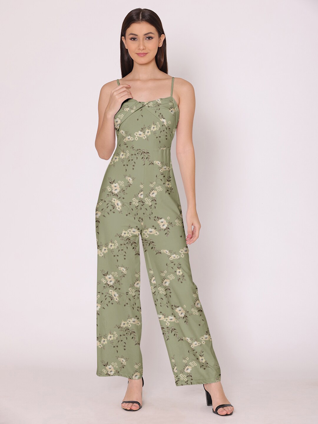 

HERE&NOW Green & Cream-Coloured Printed Basic Jumpsuit