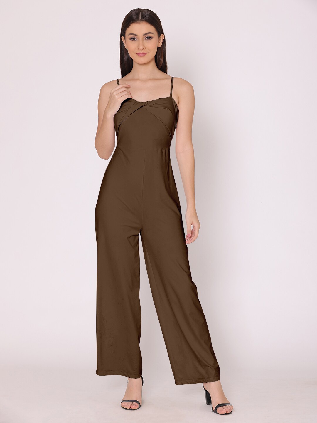 

HERE&NOW Women Brown Basic Shoulder Strap Jumpsuit