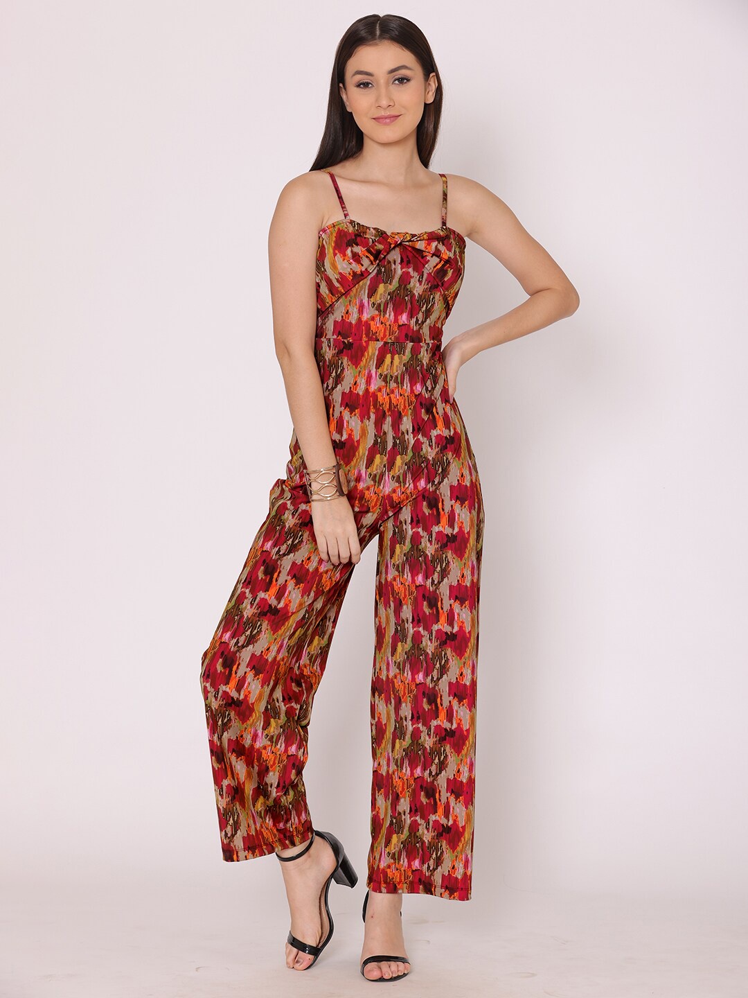 

HERE&NOW Pink & Green Printed Basic Jumpsuit