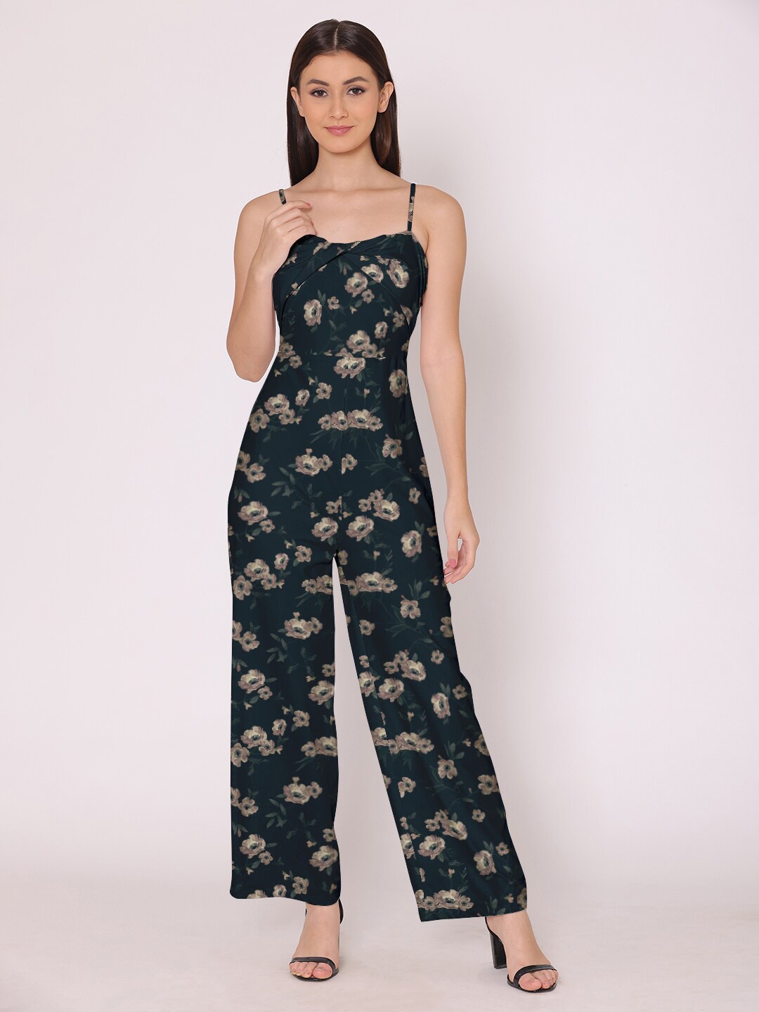 

HERE&NOW Green & Beige Printed Basic Jumpsuit