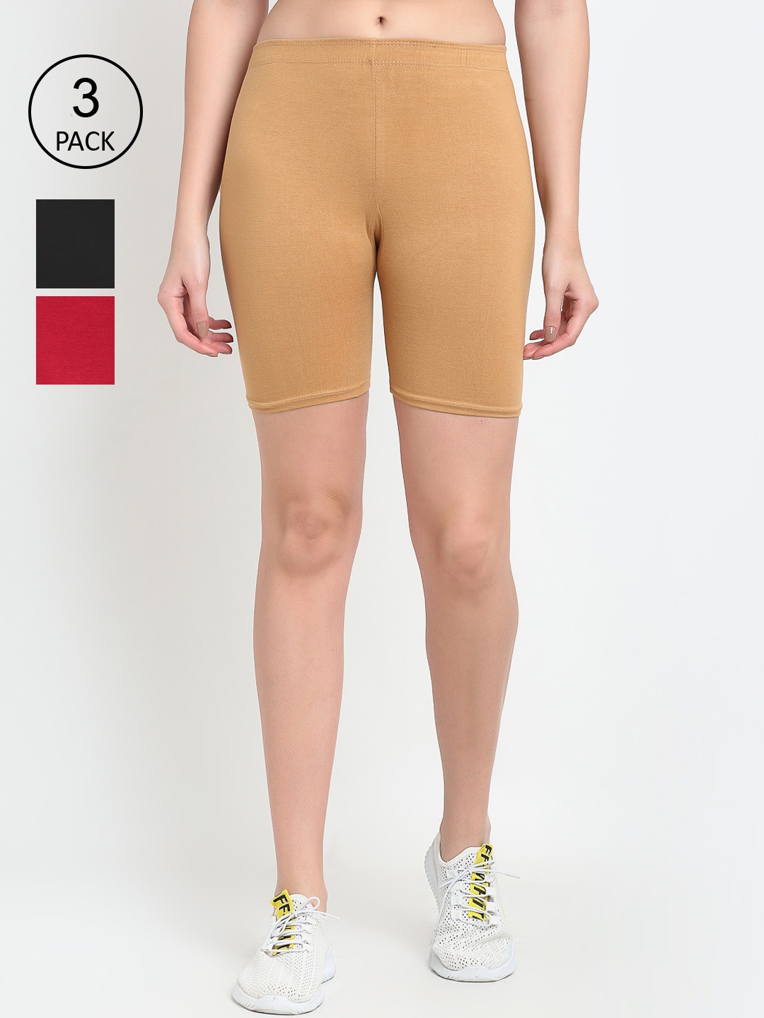 

GRACIT Women Black & Beige Pack Of 3 Cycling Sports Shorts