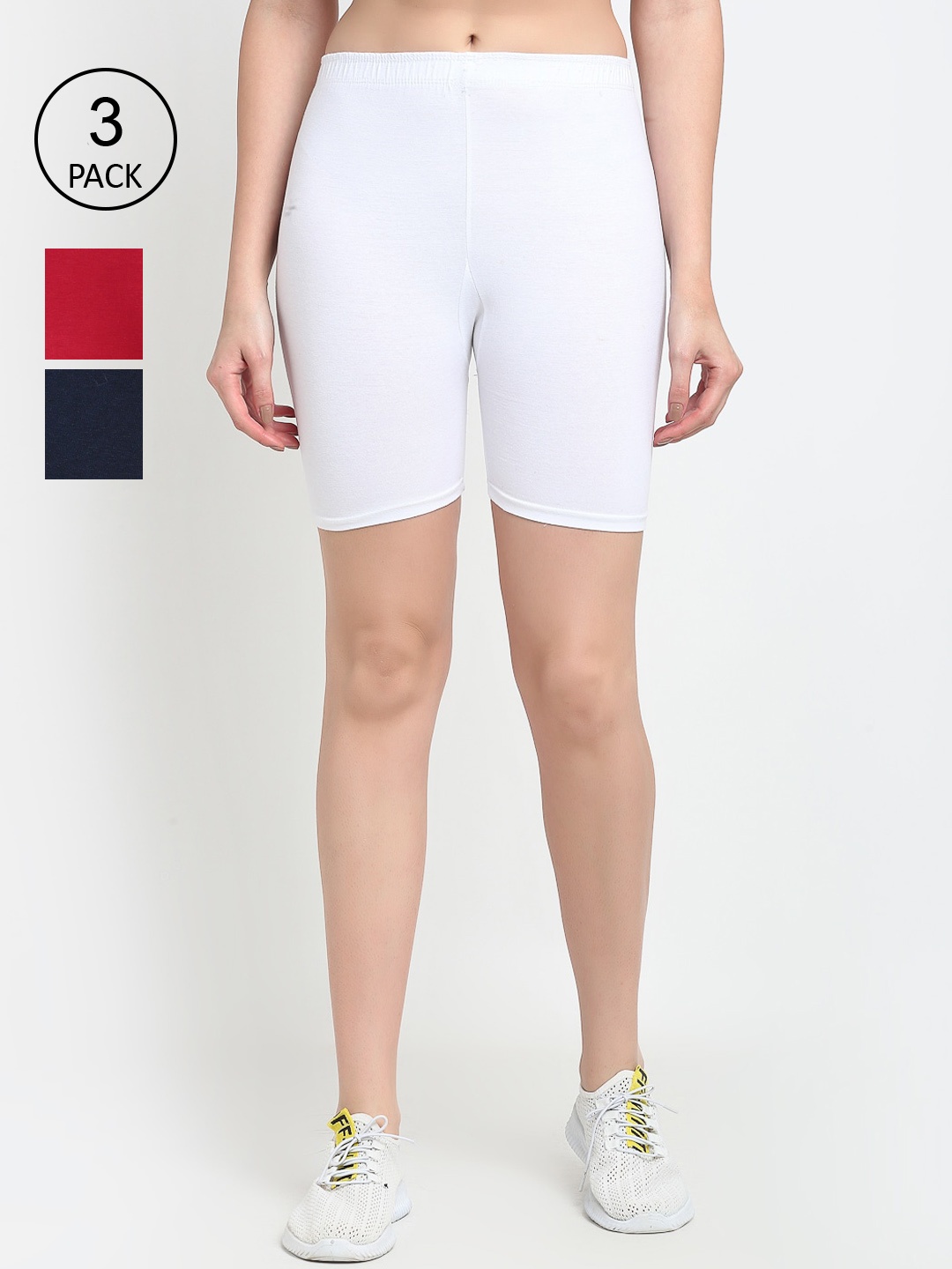 

GRACIT Women Pack Of 3 Cycling Cotton Sports Shorts, White