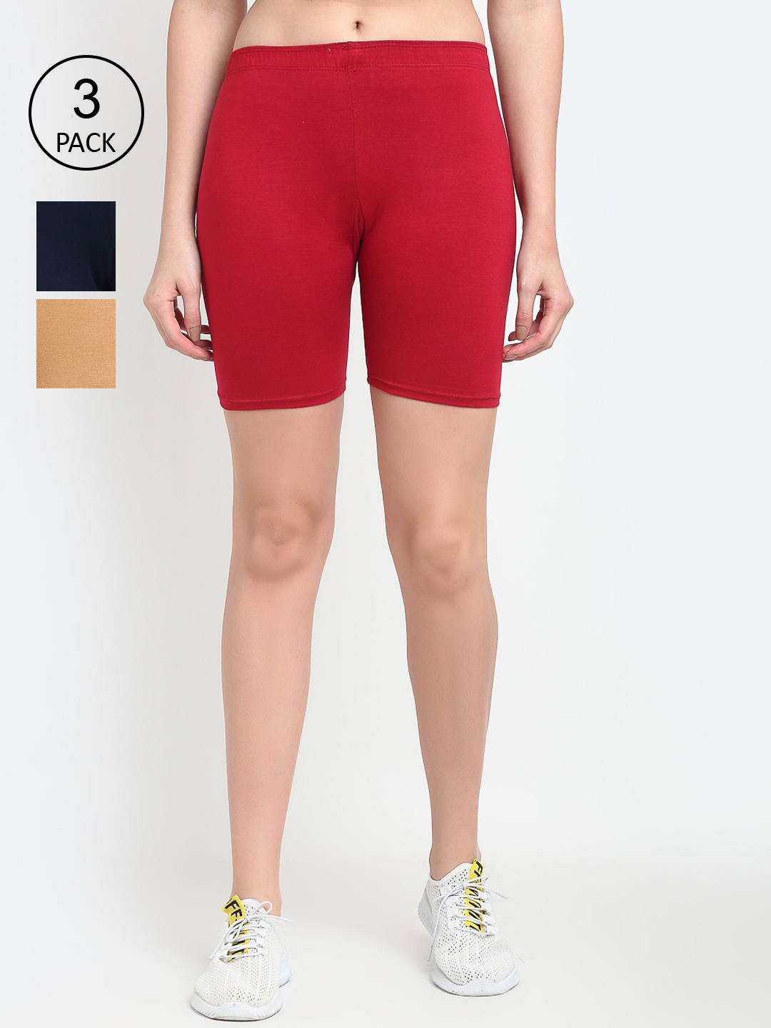 

GRACIT Women Pack Of 3 Cycling Sports Shorts, Beige