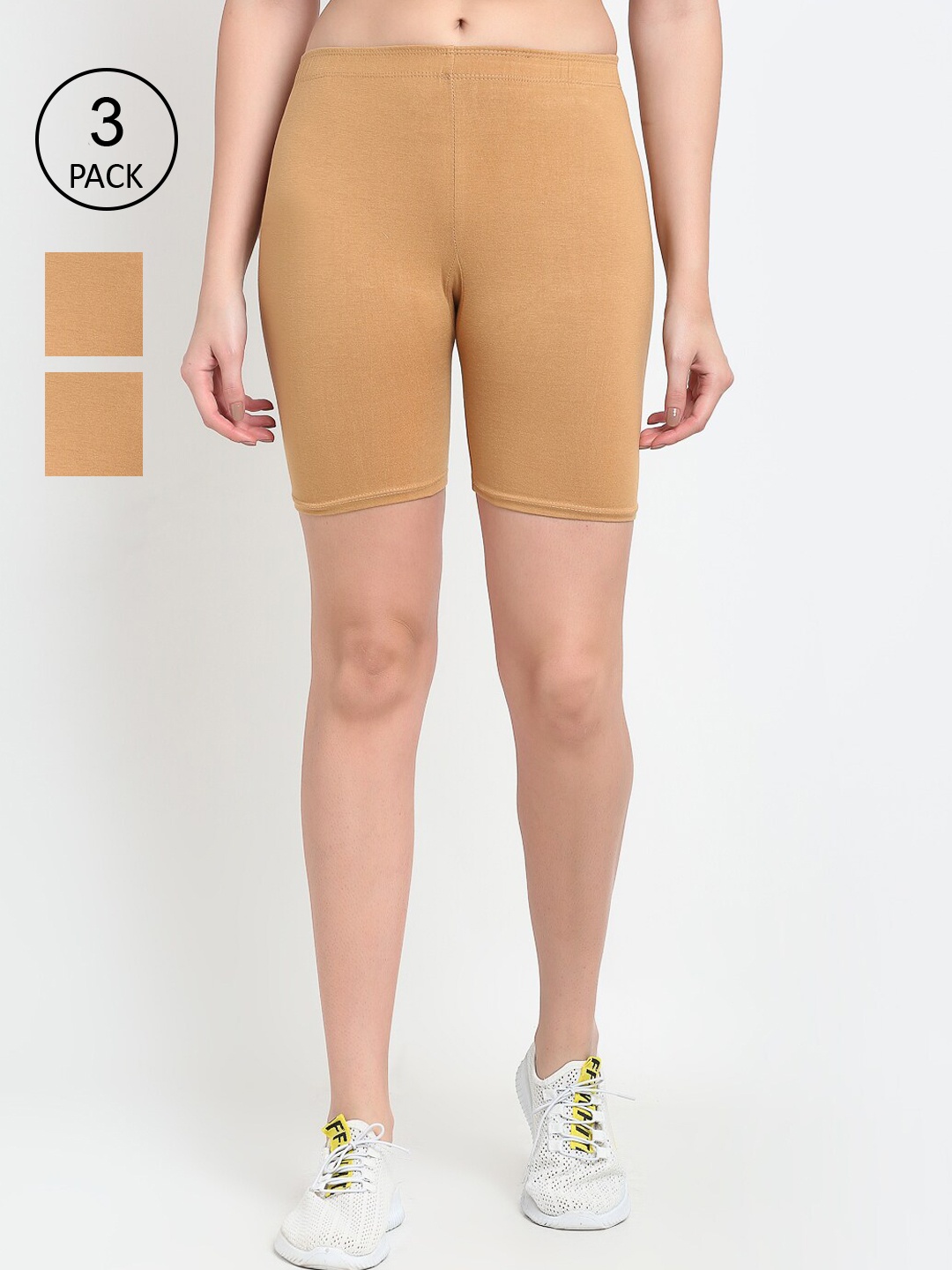 

GRACIT Women Pack Of 3 Beige Solid Cycling Shorts