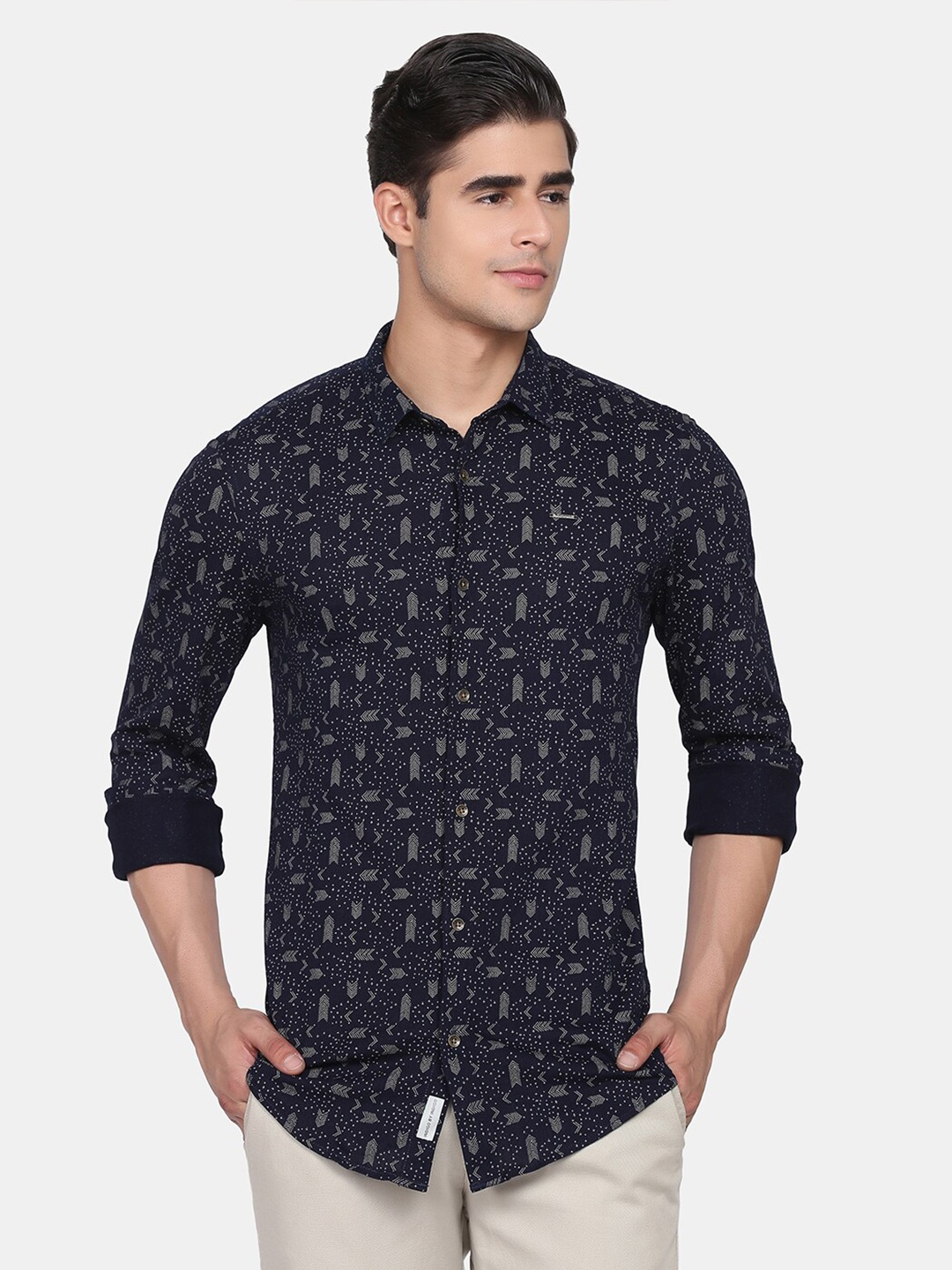 

Blackberrys Men Blue Printed Cotton Casual Shirt