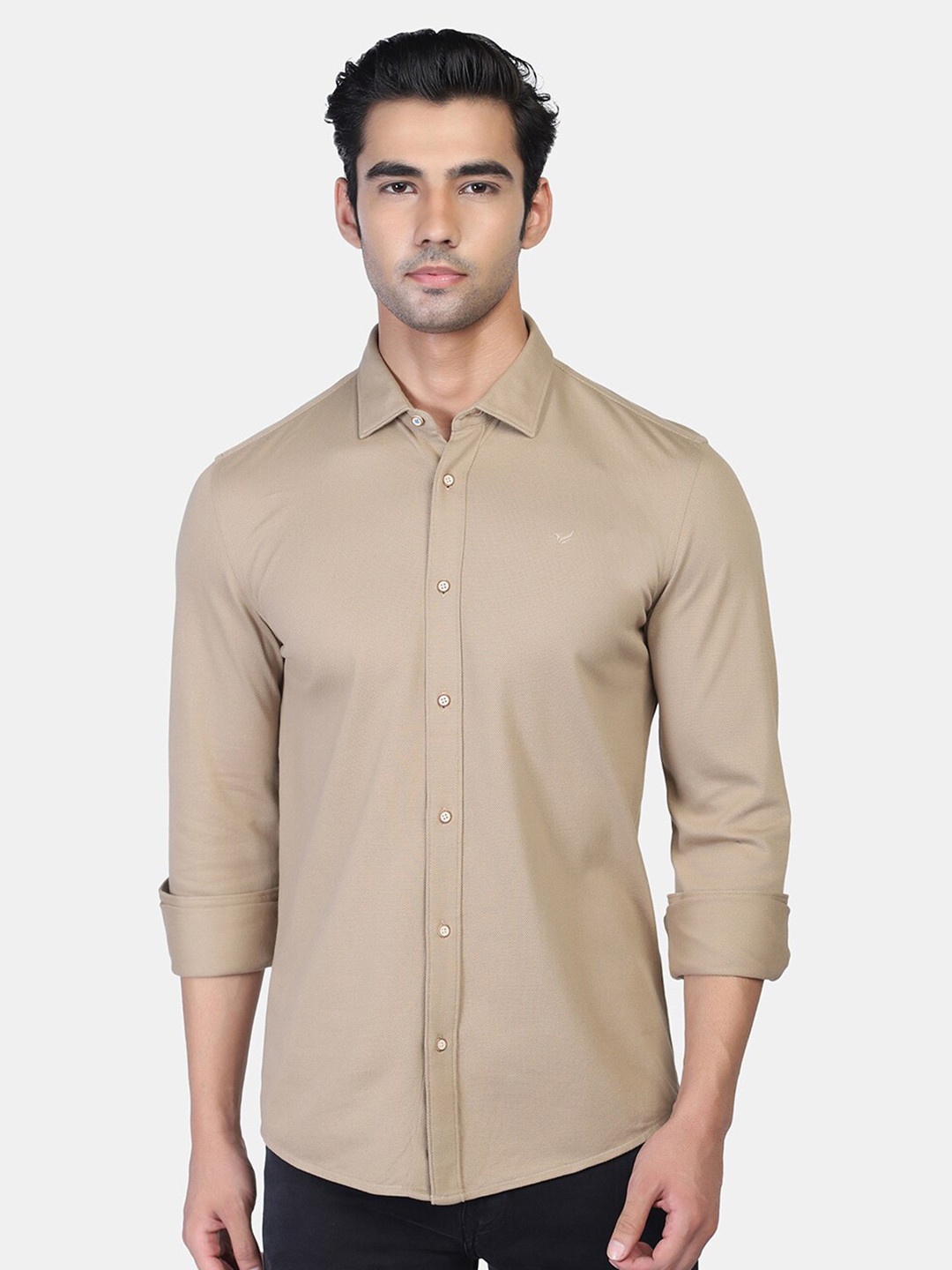 

Blackberrys Men Beige Cotton Slim Fit Casual Shirt