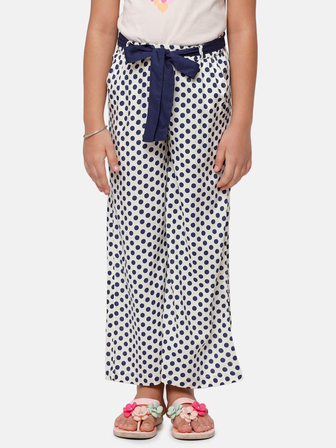 

De Moza Girls Navy Blue & White Printed Palazzos