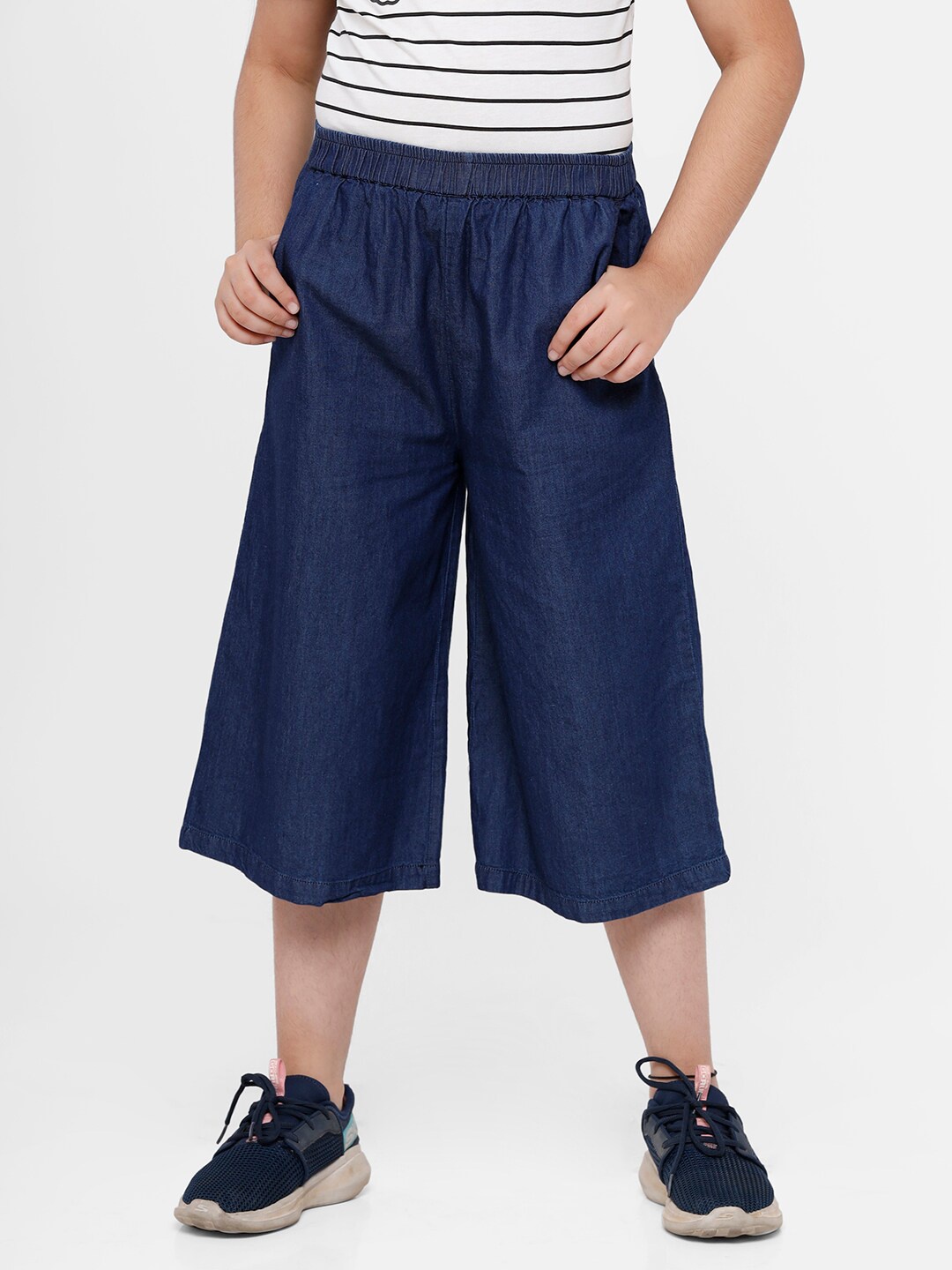 

De Moza Girls Blue Cropped Cotton Palazzos