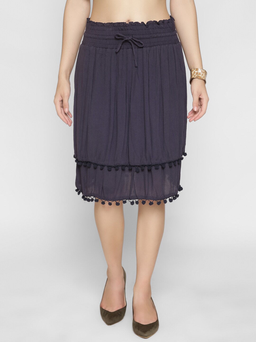

250 DESIGNS Women Navy Blue Solid Knee-Length Skirt